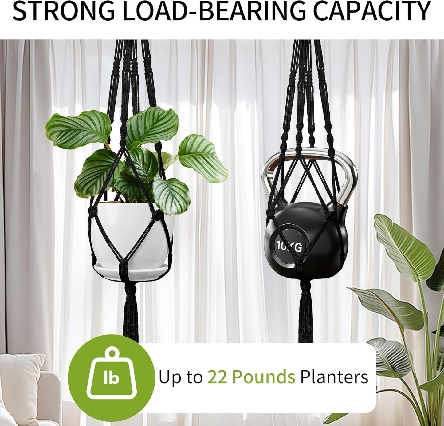 Macrame Plant Hanger, 34"/41"/46" 3 Sizes, Hanging Planters for Indoor Outdoor Plants, Flower Pot Holder with Wood Beads & Tassels for Boho Home Decor, 3 Pack, Black