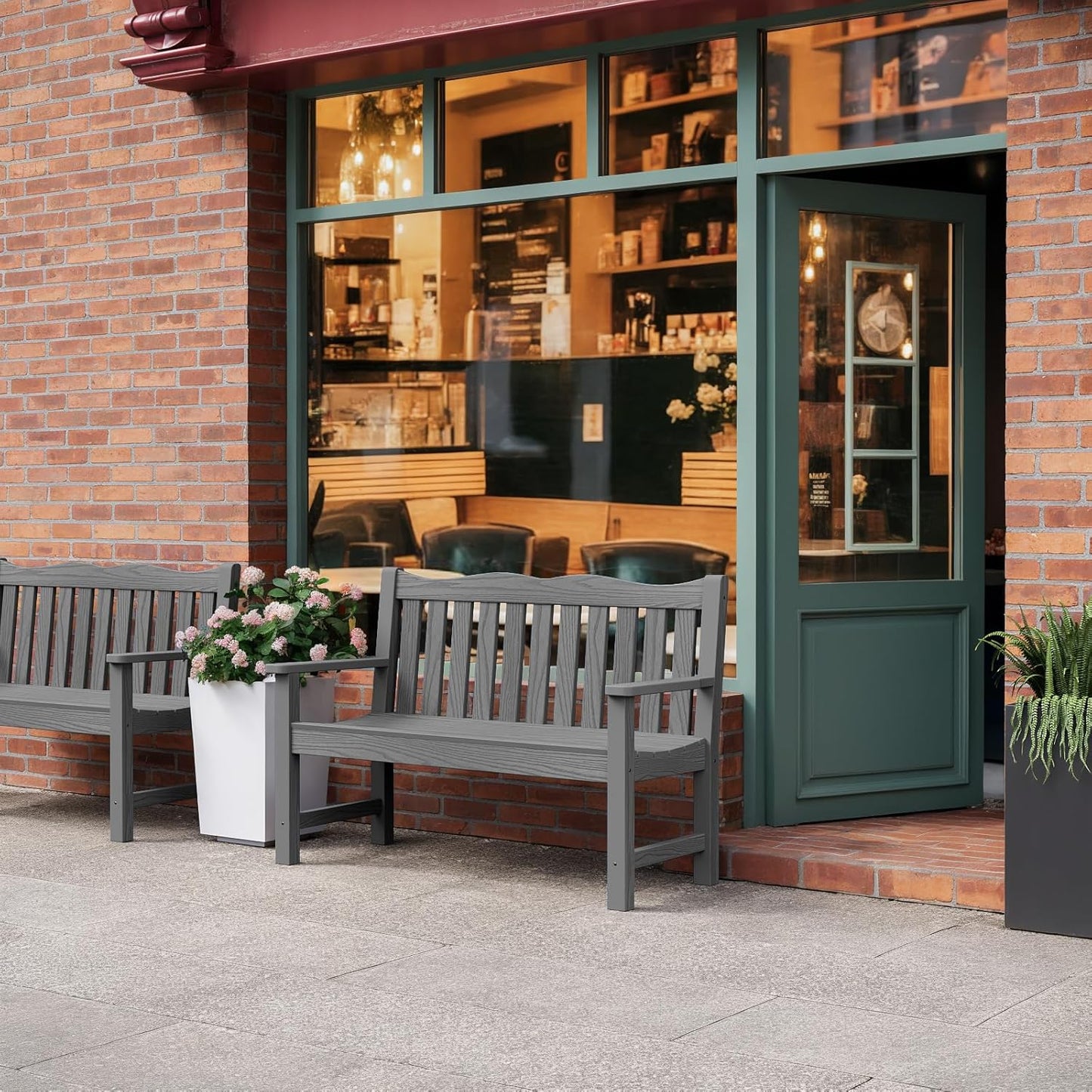 Outdoor Bench, Waterproof Garden Benches Set of 2, Never Rot or Fade, for Garden, Porch, Backyard and Deck, Grey