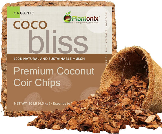 Organic Coco Chips for Plants (10lbs) - Coco Coir Chips - Coconut Husk Chips for Potting Soil, Garden Soil, & Seed Starter Soil - Coconut Mulch for Garden - Compressed Coconut Chips for Plants