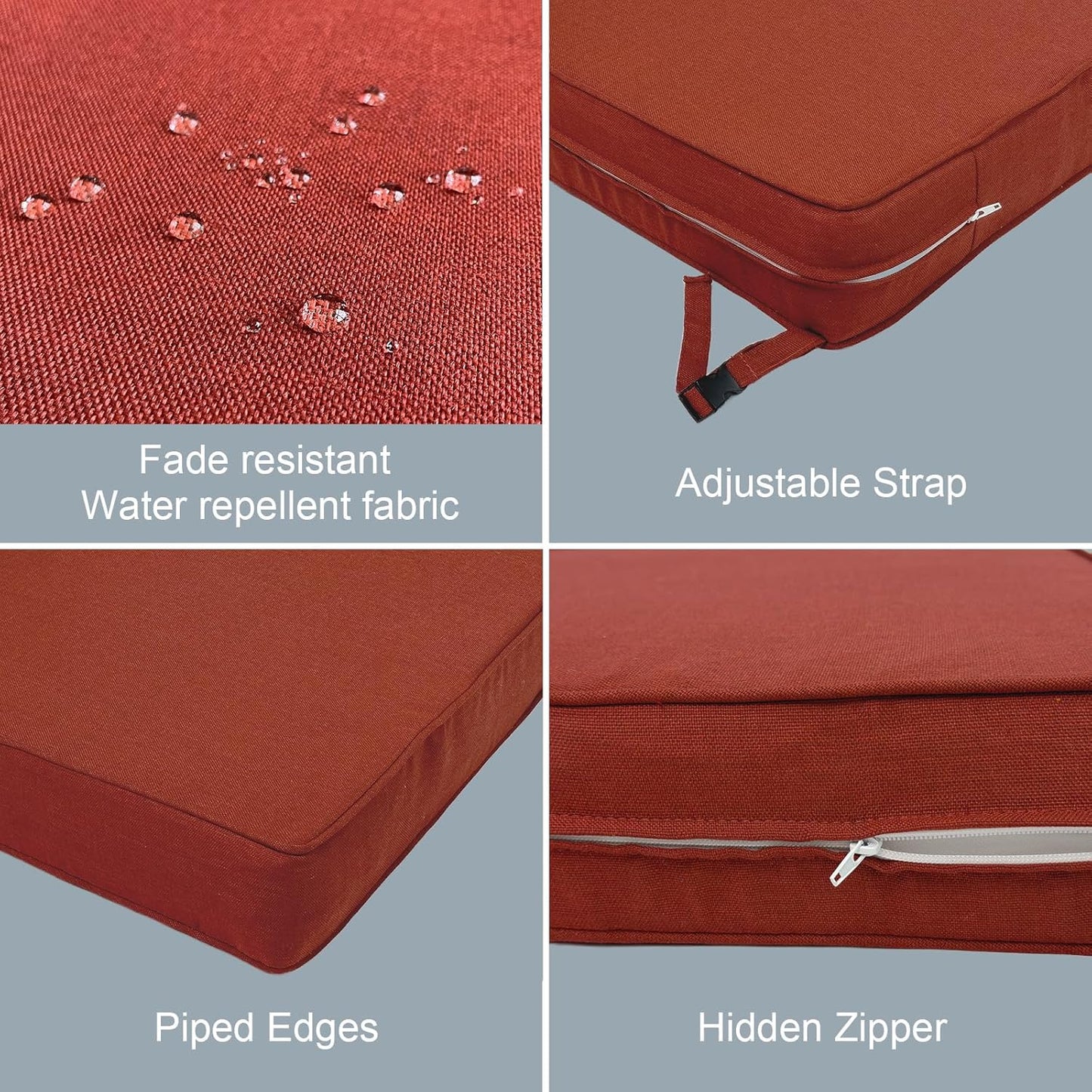 LVTXIII Patio Chair Cushions 19"x19"x3", Water-Repellent Outdoor Seat Cushions for Patio Furniture, Square Chair Pads with Ties for Home Garden Decoration, Set of 2, Brick Red