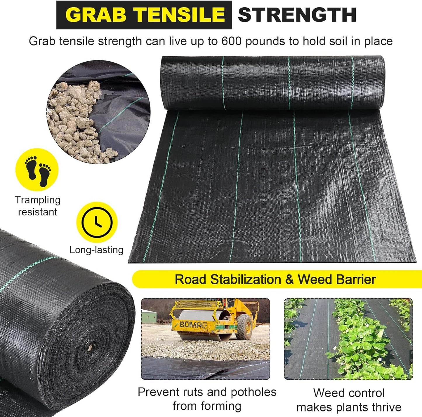 Driveway Fabric - 6.5x330 ft Commercial Weed Barrier - Heavy Duty 3.5OZ French Drain Fabric for Erosion Control and Landscape Projects