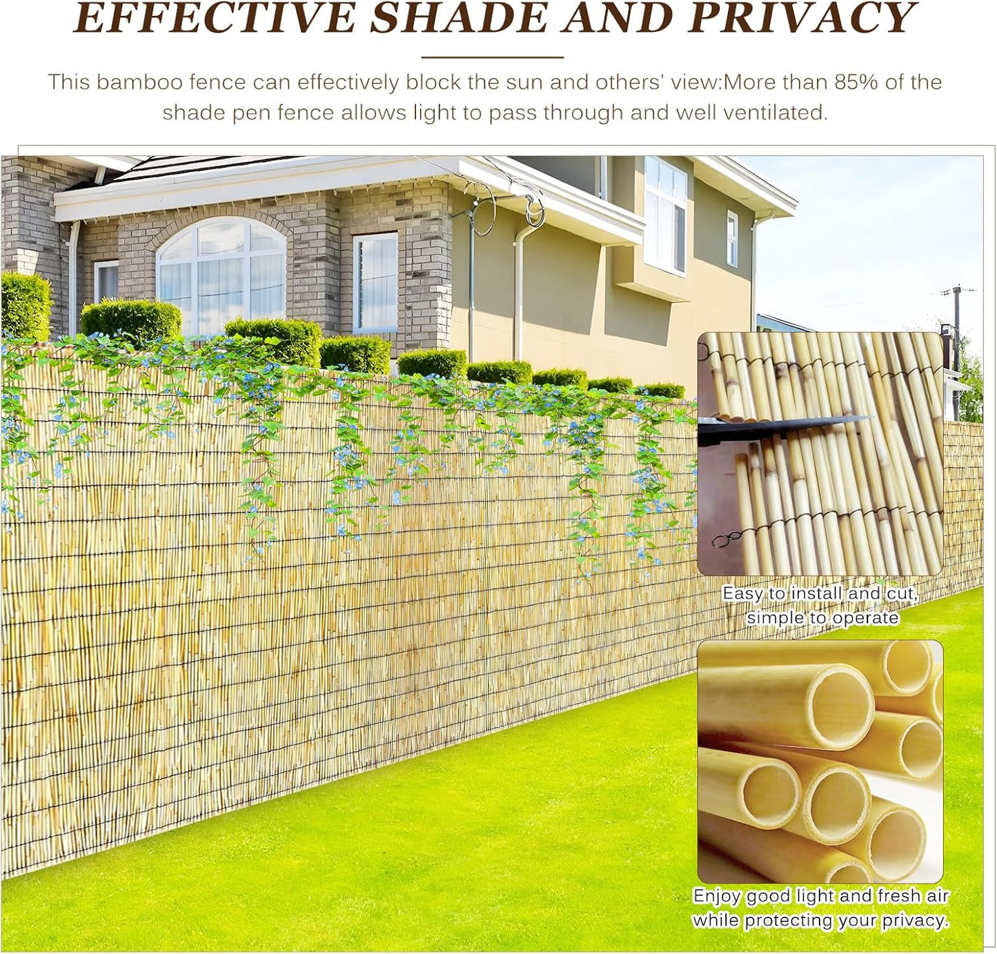 Natural Reed Fencing Rolls: Privacy Bamboo Fence 3/4/5/6ft High Roll Reed Screen, Decorative Bamboo Fencing for Outdoor Balcony Patio Garden Backyard,with Cable Zip Ties(Nature, 6x10ft)