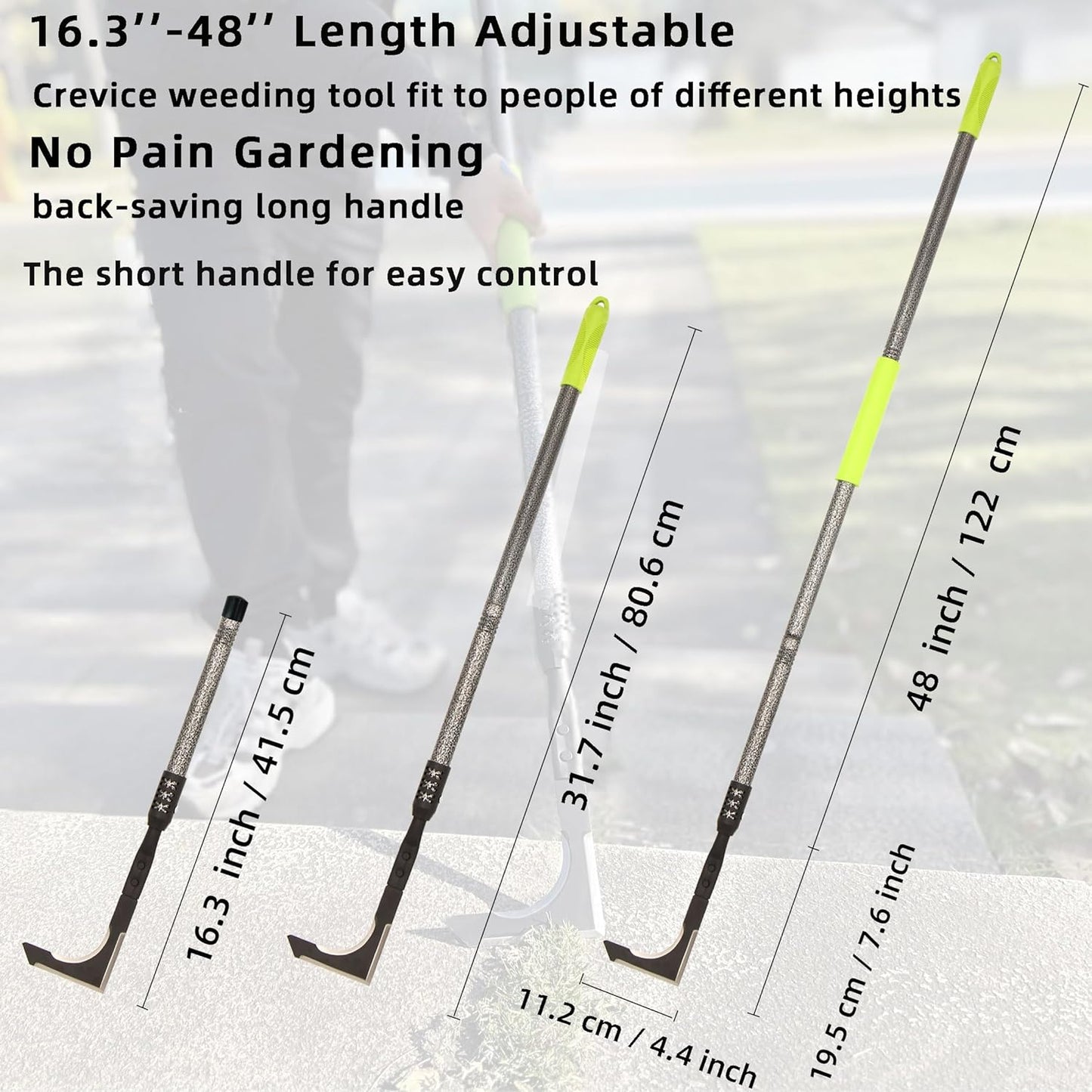 Crack Weeder, 48" Long Handle Crevice Weeding Tool with Soft Foam Grip, Stainless Steel Weed Puller Tool Weeder Tool, Efficient Weed Remover Tool for Sidewalk, Paver, Narrow and Wall Gaps