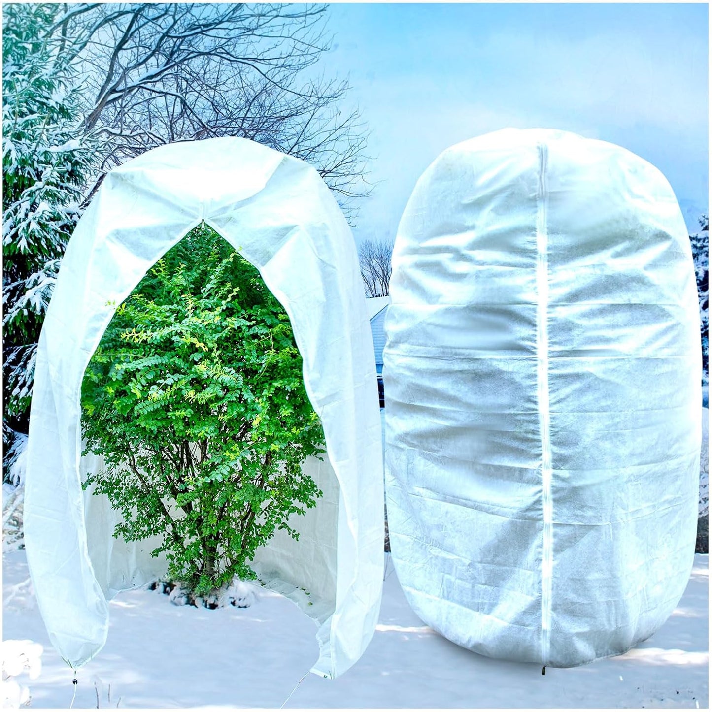 KXCOFTXI 2Pcs Plant Covers, 7.9x5.9FT Winter Tree Covers with Drawstring and Zipper, Frost Cloths for Outdoor Plants (White)