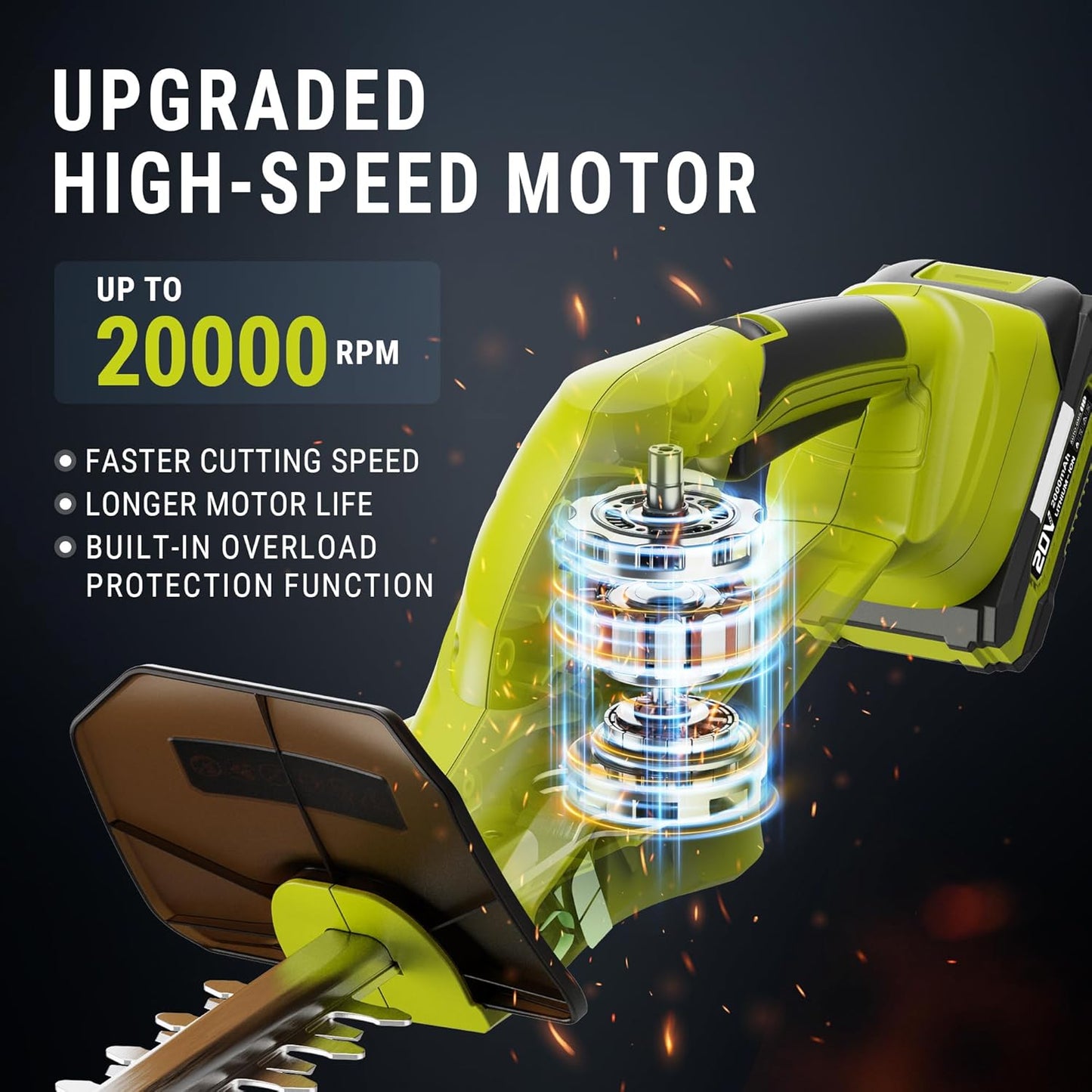 EWORK Hedge Trimmer Cordless 22-Inch Electric Bush Trimmer, 5/8" Cutting Capacity, 20V Battery Powered Lightweight Handheld Shrub Trimmers with Battery and Charger for Garden, Yard