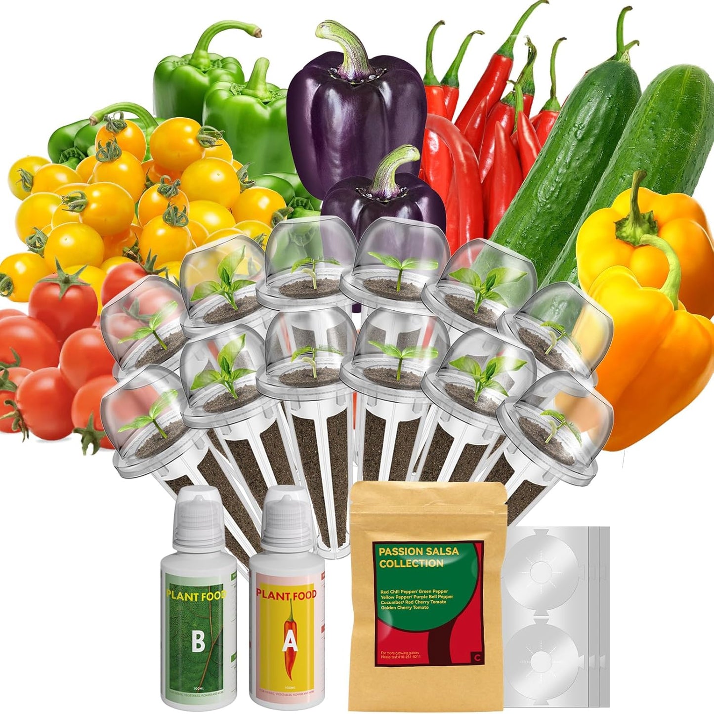 inbloom 12-Pod Pepper Seed Pod Kit for AeroGarden, iDOO, Ahopegarden Hydroponic Growing System, Include Cucumber, Red&Golden Tomato, Red Chili Pepper, Green&Yellow Pepper, Purple Pepper, 400+ Seeds