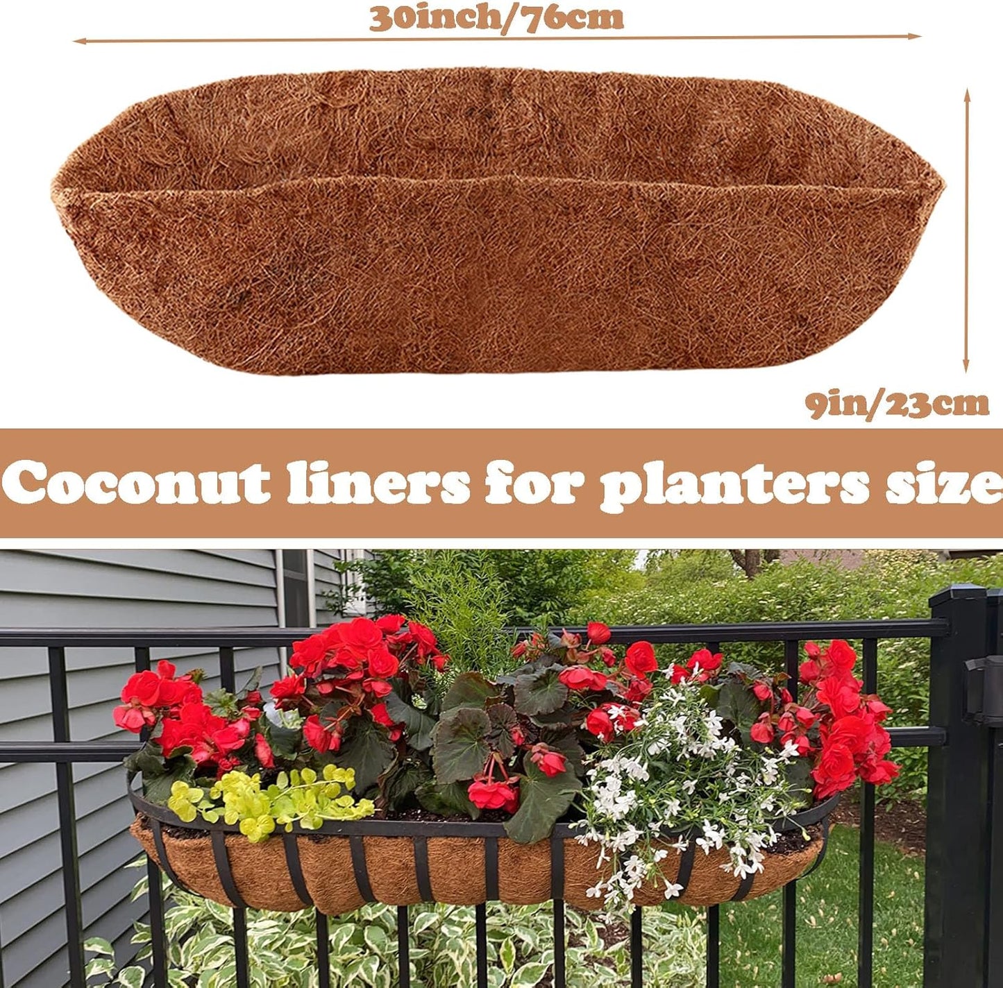 4 Pack Trough Coco Liner 30 Inch Hanging Basket Liners 100% Natural Coconut Husk Liners for Planters Window Box Planter Inserts for Large Pots Trough Planters Outdoor Garden Decoration