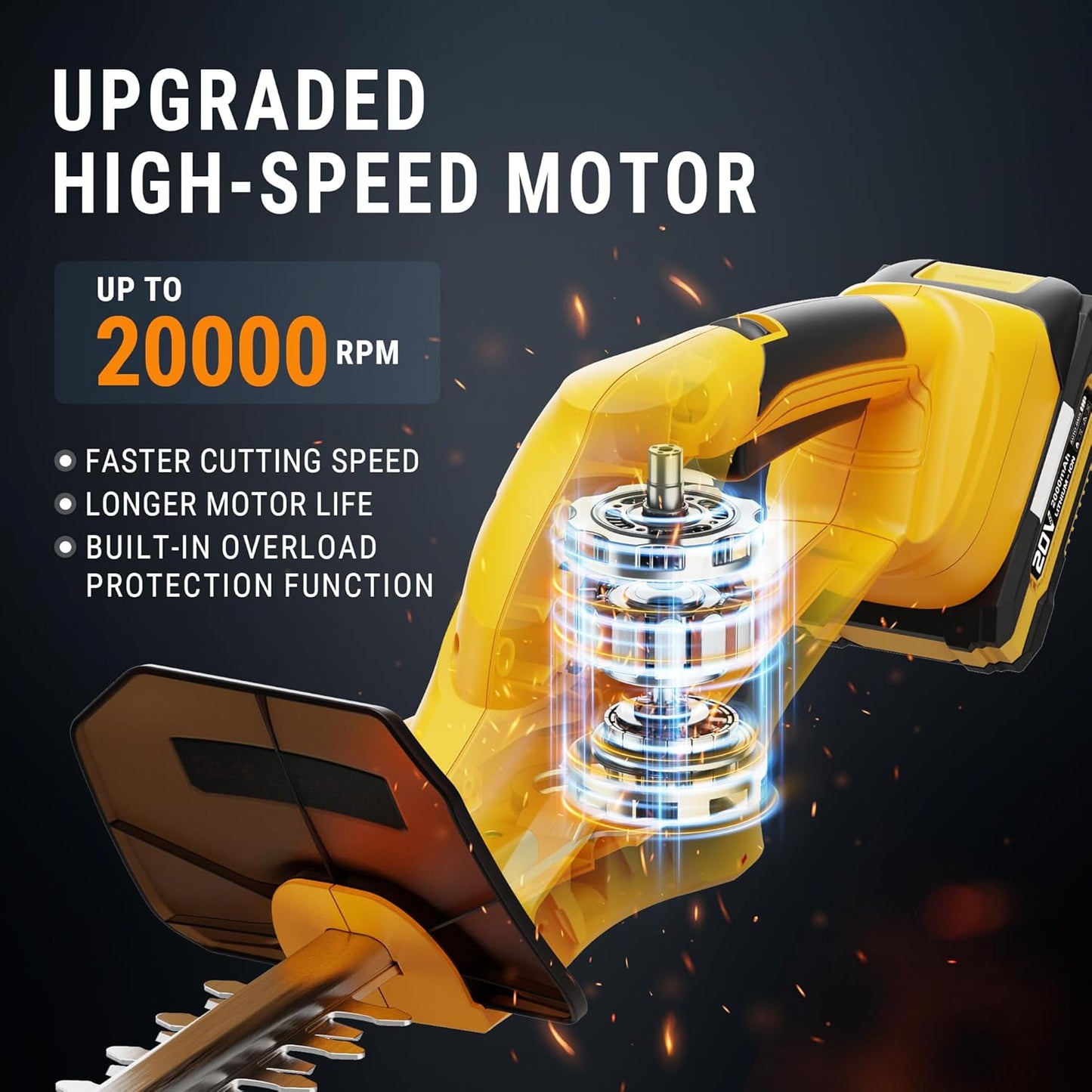 EWORK 20V Cordless Hedge Trimmer 22-Inch Electric Bush Trimmer, 5/8" Cutting Capacity, Battery Powered Lightweight Handheld Shrub Trimmers with Battery and Charger for Garden, Yard