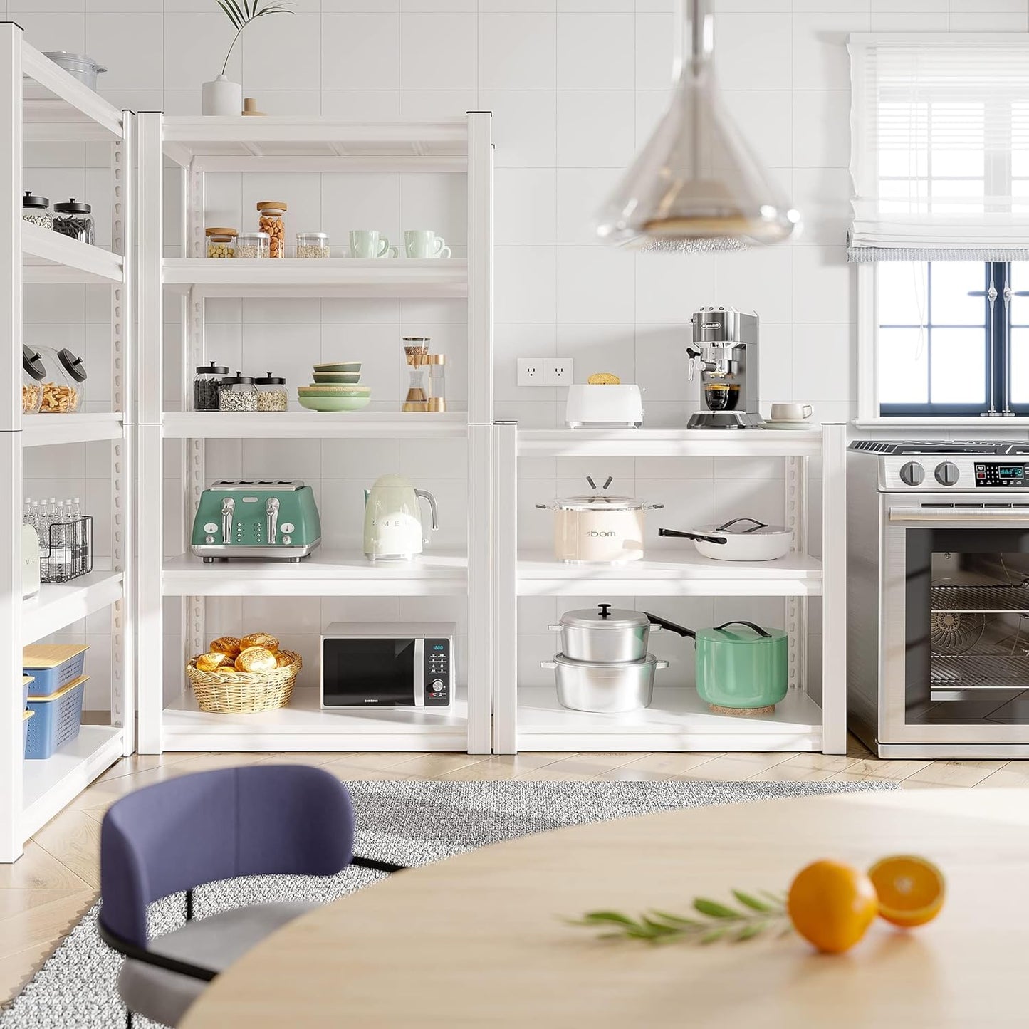 Raybee 72''H Garage Shelving Heavy Duty Storage Shelves Load 2010LBS Adjustable 5 Tier Metal Shelving White Garage Sheves Pantry Shelf for Kitchen Closet 72''H*31.7''W*16.3''D, 4 Pack