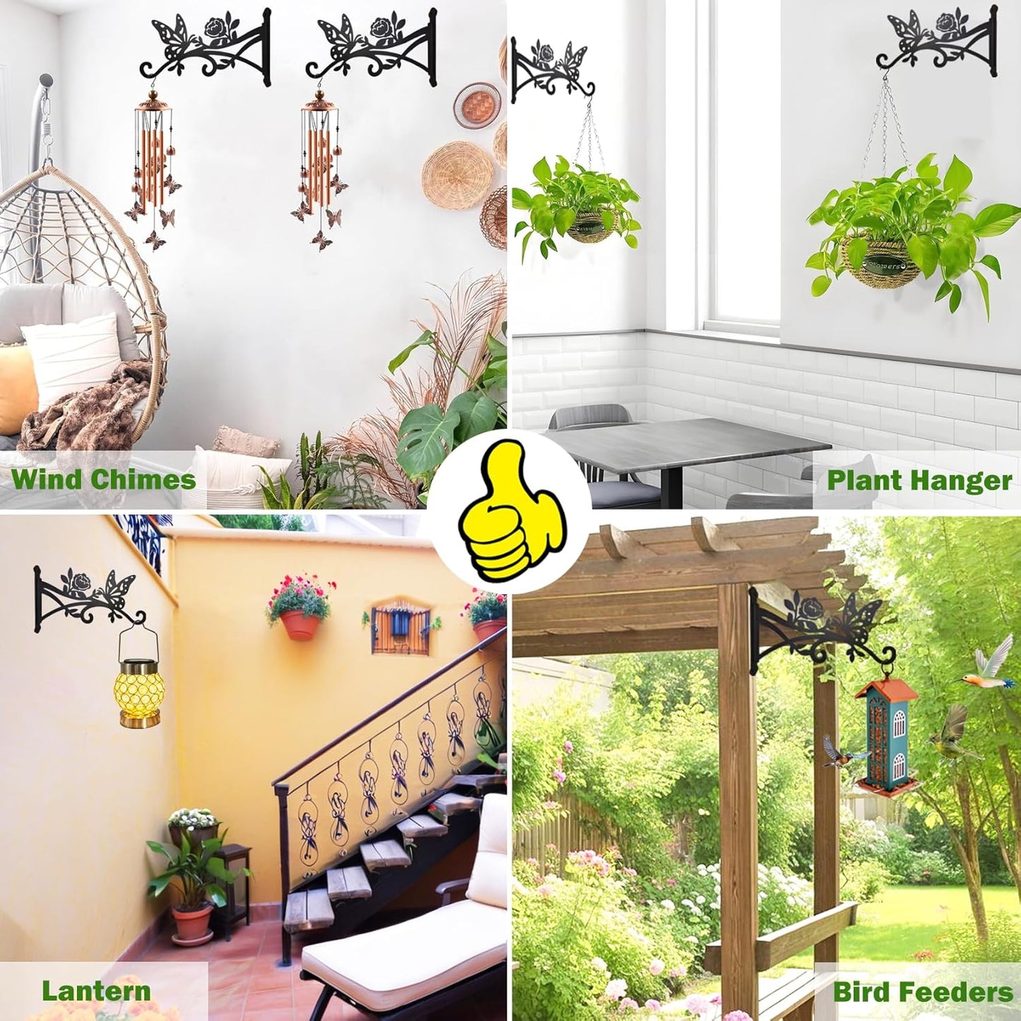 2 Pack Plant Hanger Hooks-12in Hanging Basket Hook-Heavy Duty Metal Wall Hanger with Butterfly Pattern-Plant Bracket for Outdoor & Indoor Hanging Plants,Bird Feeder,Lantern