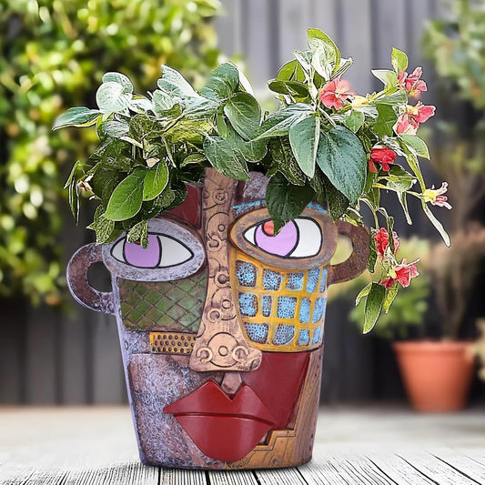 Large Flower Pots Colorful Face Planters Head Planter, Modern Abstract Funky Plant Pots Indoor&outdoor Garden Plant Ornament Show Pieces, Cute Eclectic Flower Planters Pots for Shelf Centerpieces
