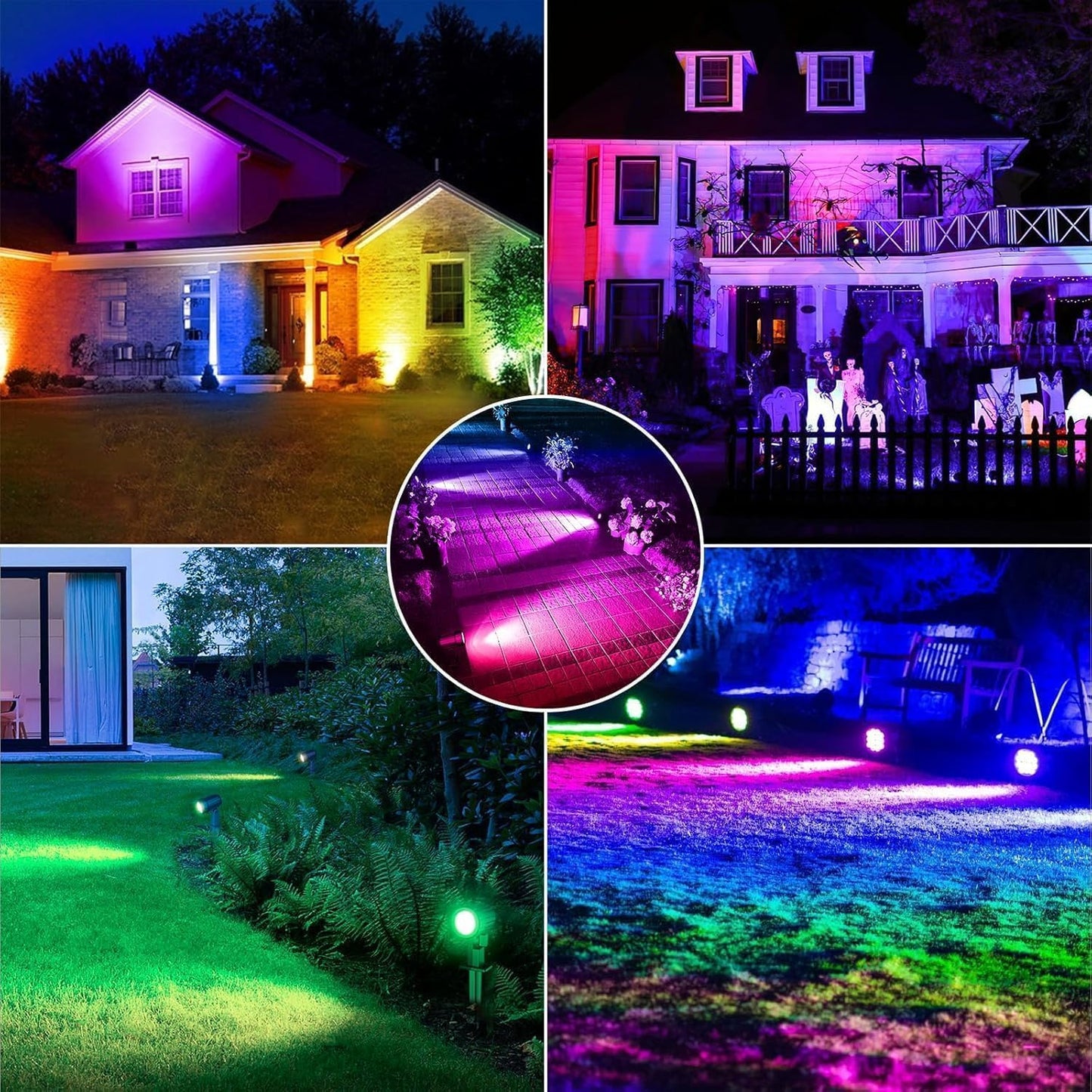 CLY 4-in-1 Solar Spot Lights Outdoor Color Changing, Solar Landscape Spotlights RGB Lighting IP66 Waterproof 45.93ft Cable Auto ON/Off Adjustable Garden Spotlight for Yard, Garden, Pool, Lawn, Statue