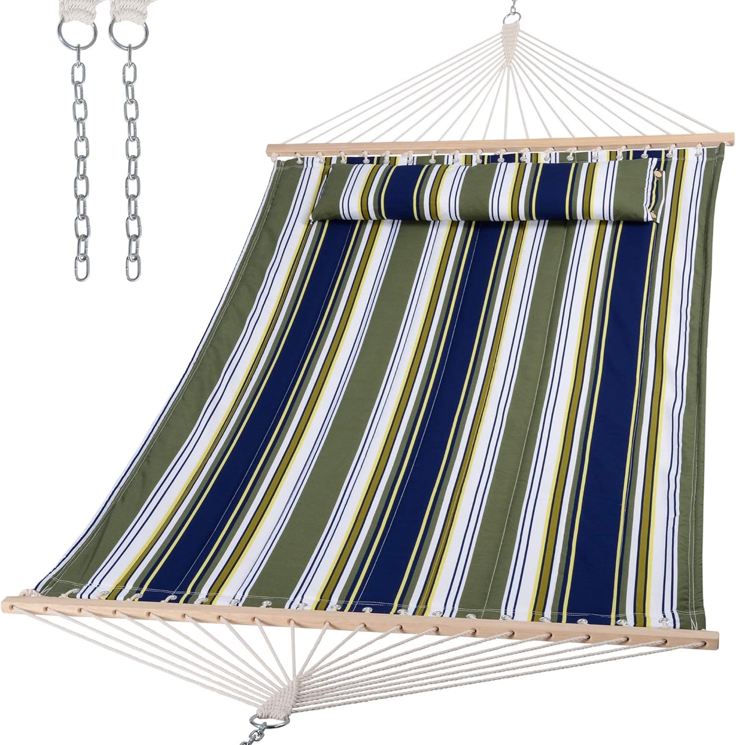 SUNCREAT Double Hammocks 2 Person with Extra Large Pillow, Non Fading Tree Hammocks for Outside, Blue&Aqua