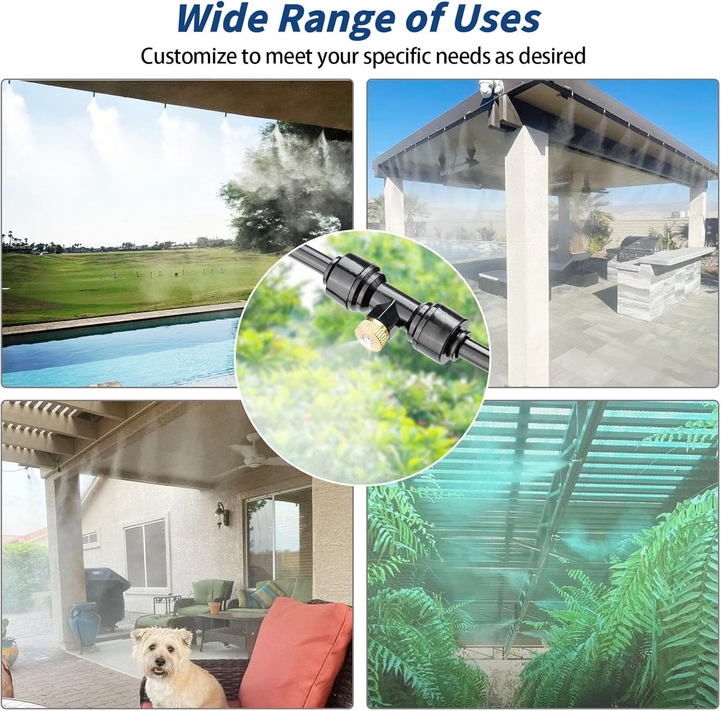 Misters for Outside Patio 32ft– Misting System with Filter and Easy DIY Installation for Garden, Trampoline, and Greenhouse-Ideal for Cooling Patios, and Chicken Coop