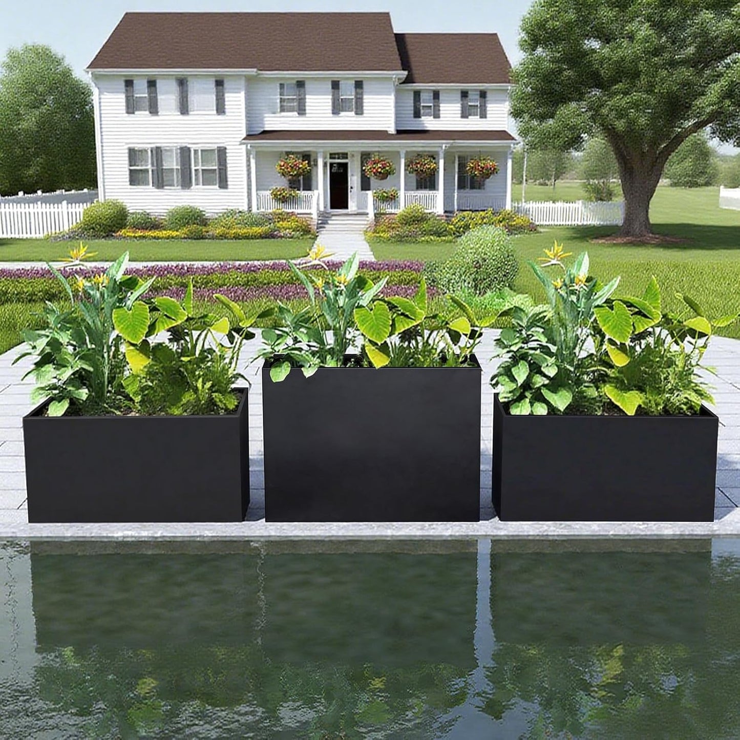 Steel Planter 36" x 12" x 16" Metal Rectangle Outdoor Planter Black Powder Coated Flower Box Metallic Heavy Pot Indoor & Outdoor, Commercial & Residential (L36 x W12 x D16, Black)