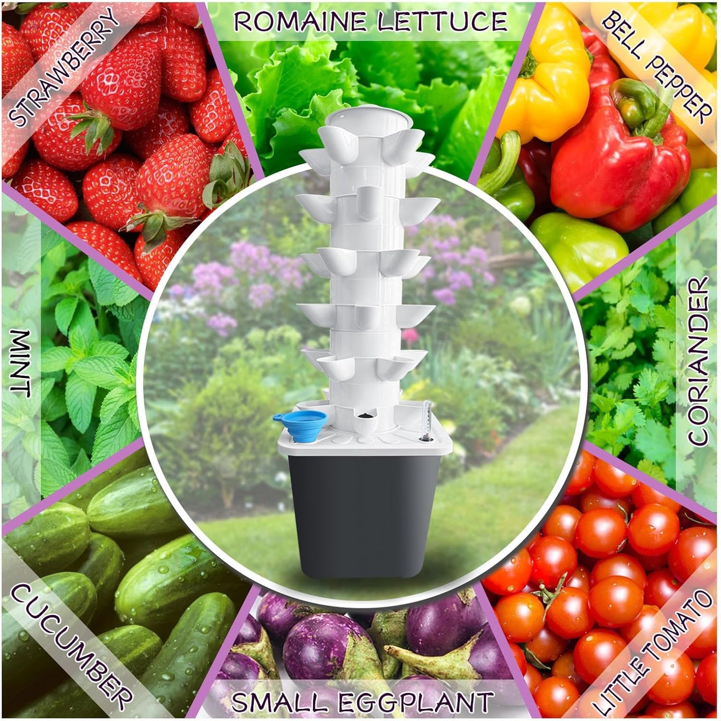 Hydroponic Tower with Grow Lights 30 Plant Growing System Indoor Smart Garden Vertical Garden Planter Germination Kit Including Water Pump and Movable Water Tank Gift for Gardening Lover (30plants)