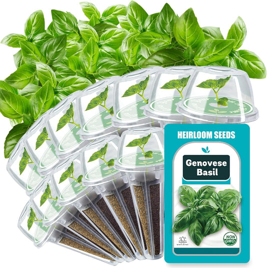 Basil Seed Pods for All Hydroponics Growing Systems, 12 Pods Herb Kit with 200+ Seeds of Genovese Basil, Grow Your Own Herb Garden at Home