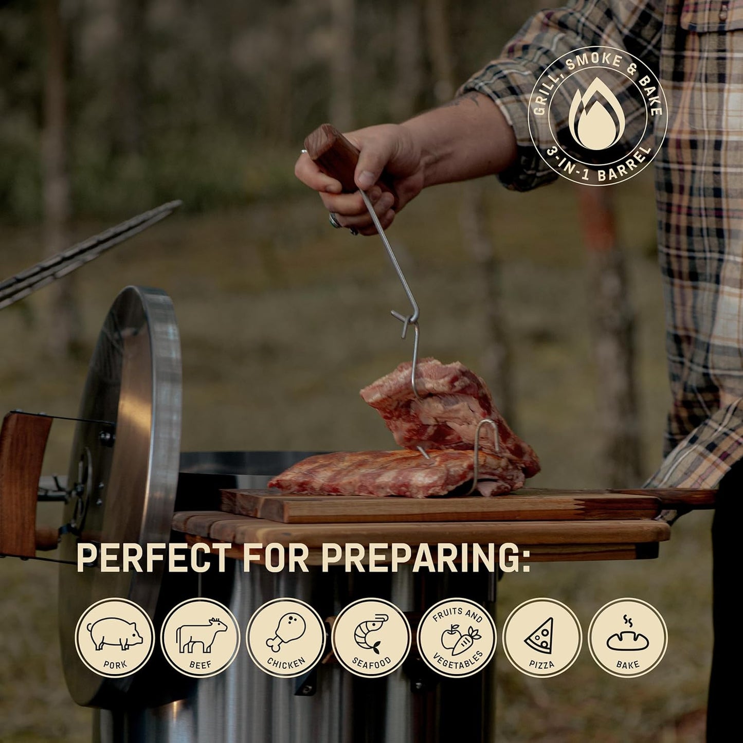 Charcoal Grills - 25 lbs Stainless Steel Smoker Grill 3-in-1 for Cooking & Home BBQ - Portable Vertical Smoker Barrel for Outdoor Grilling & Camping - Meat Grill with Thermometer & Accessories