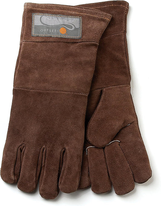 Outset Leather Grill Gloves, Set of 2 Brown Leather BBQ Gloves