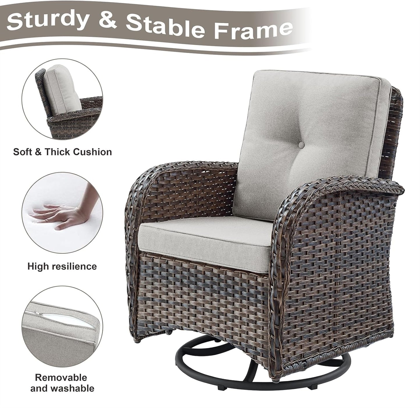 HUMMUH Patio Furniture 7-Piece PE Wicker Outdoor Conversation Set,All-Weather Swivel and Rocking Chairs,Glider Loveseat,Coffee Tables for Backyard,Poolside,Deck