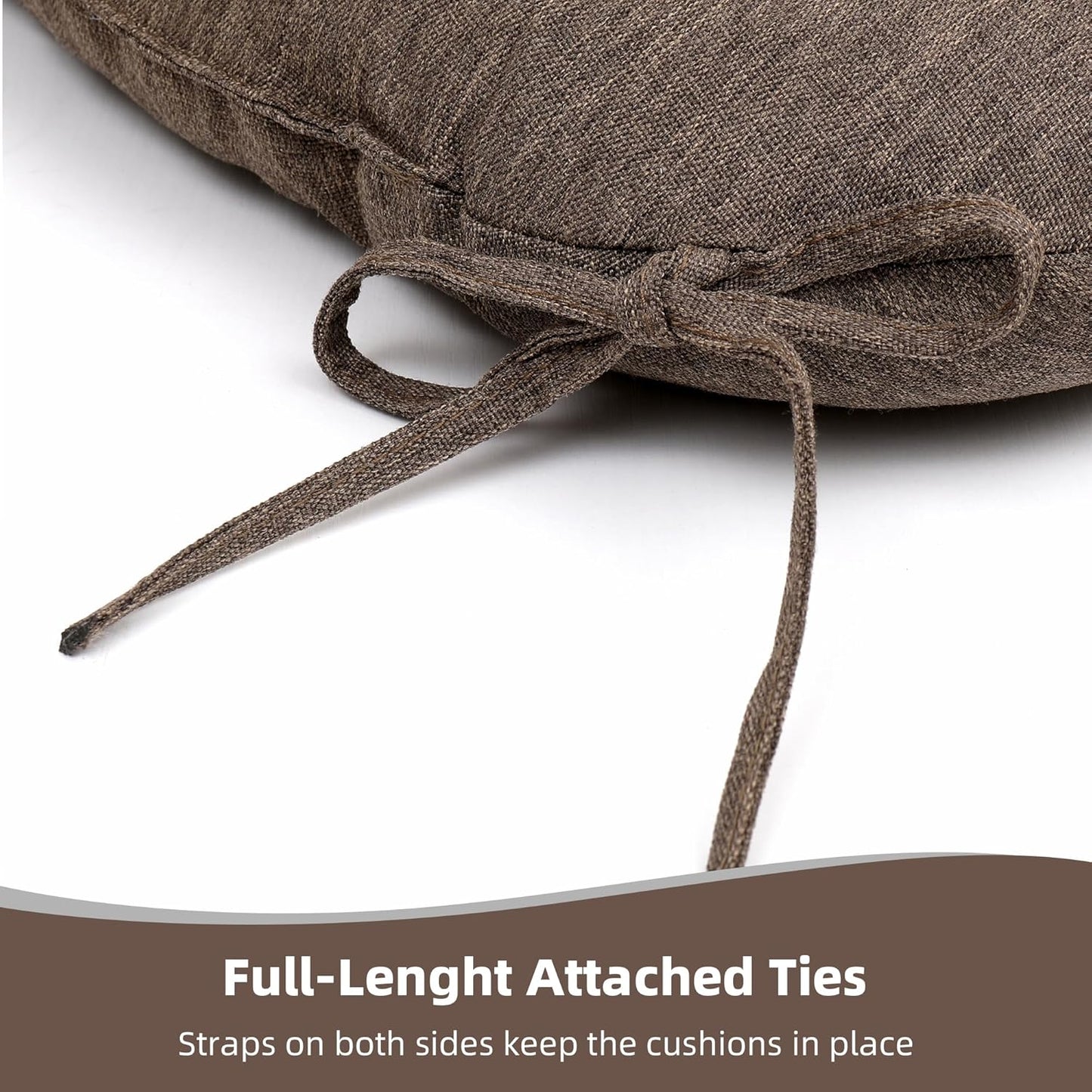 RACE LEAF Patio Chair Cushions 17x17 4 Pack, Thickened Heavy Duty Outdoor Cushions Stain & Water Resistant Non-Slip Ties Tufted (Brown)