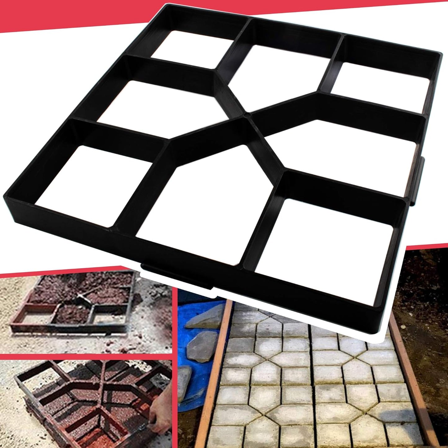 Anothera 15.7"x15.7"x1.57" Walk Maker Reusable Concrete Path Maker Molds Stepping Stone Paver Lawn Patio Yard Garden DIY Walkway Pavement Paving Moulds (Square)