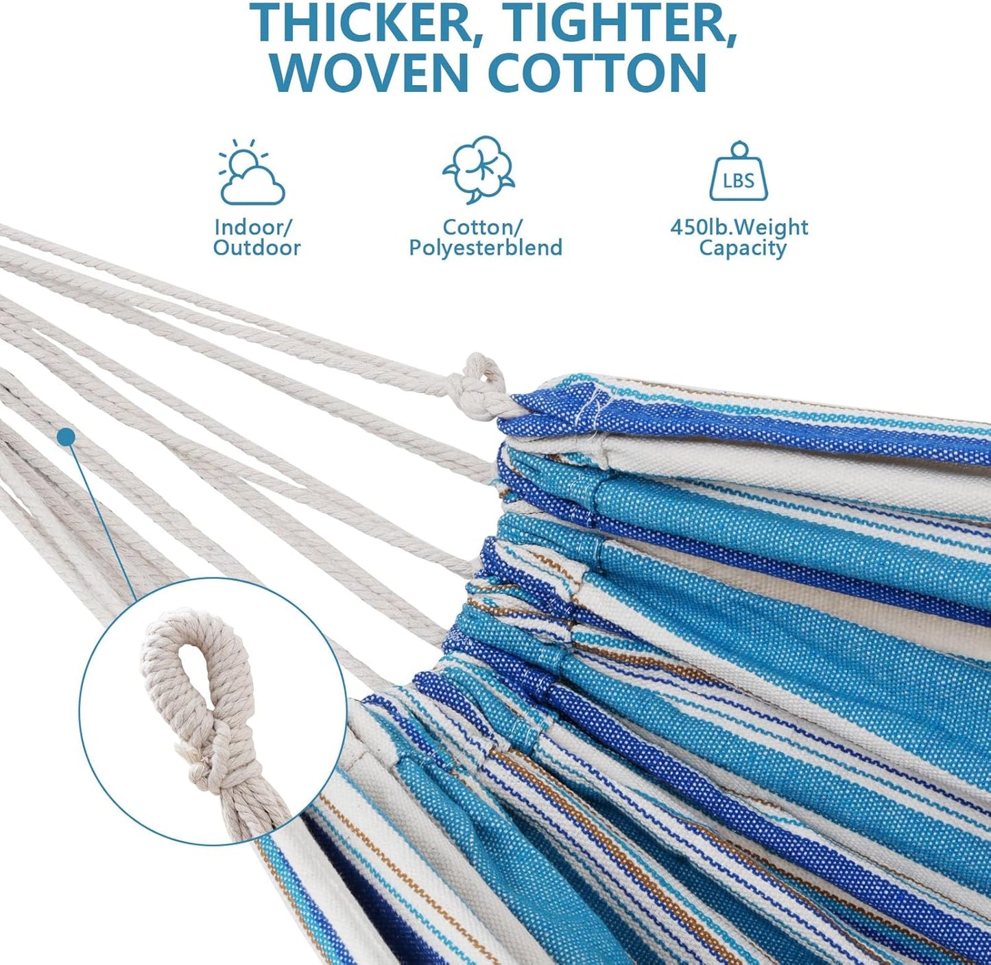 Double Hammock with Stand Included 450lb Capacity Space Saving Steel Stand,Premium Carry Bag Included,Suit for Outside,Indoor,Yard,Camping(Ocean).