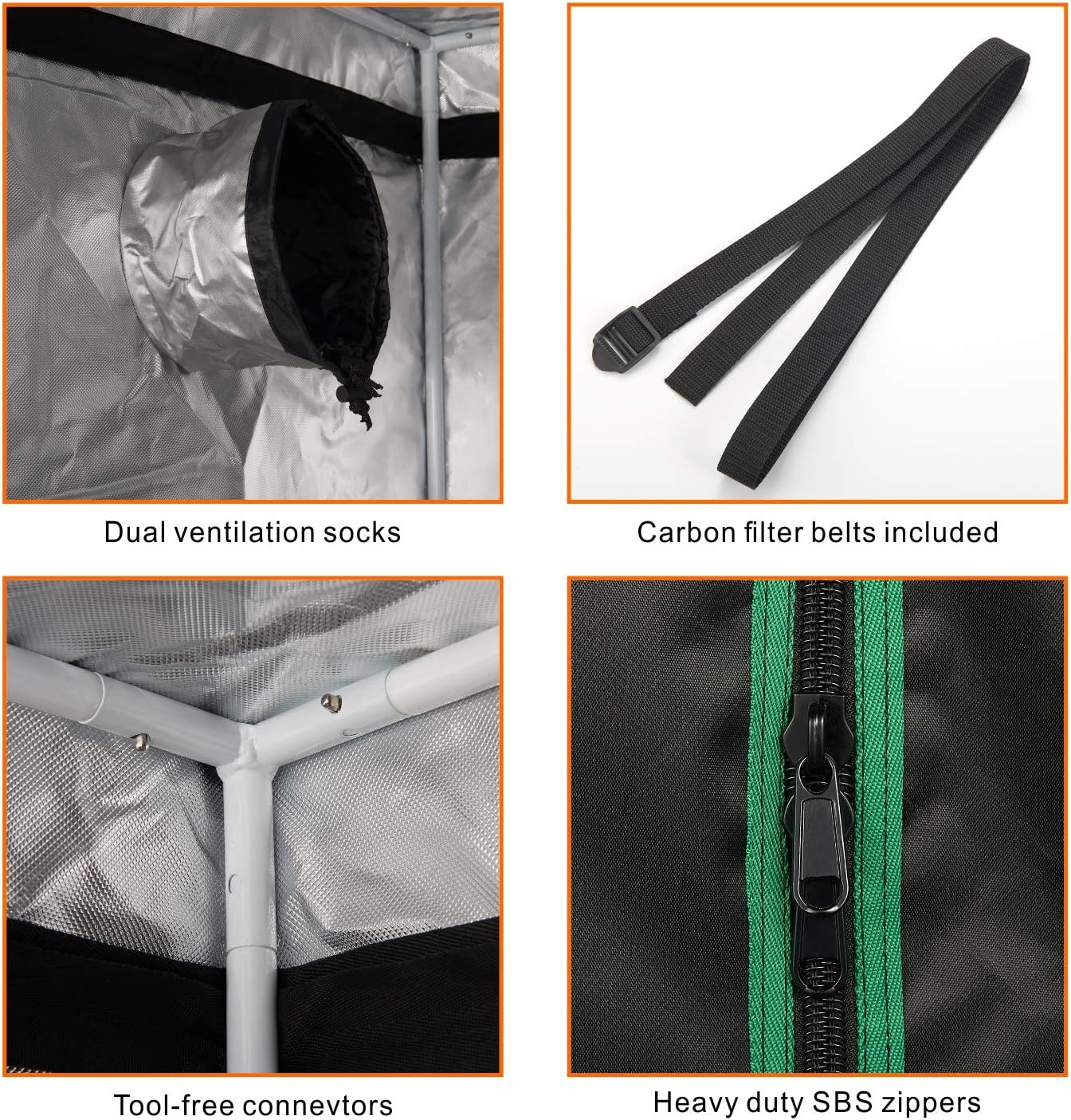 MELONFARM 57"x57"x80'' Grow Tent, High Reflective 600D Diamond Mylar Canvas with Observation Window and Floor Tray for Hydroponic Indoor Plant Growing