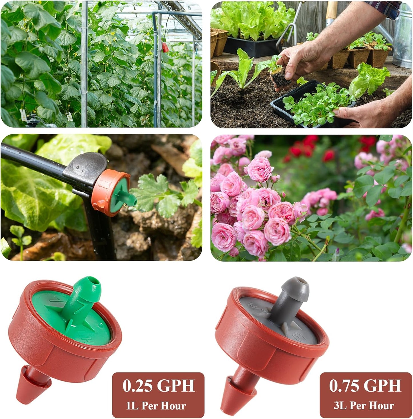 60Pcs 0.75 GPH Pressure Compensating Irrigation Spot Drippers,Constant Flow Barb Outlet Watering Dripper Emitters Heads Parts for 1/4 Inch Watering Tubing Line for Garden Pots Plants Irrigation System