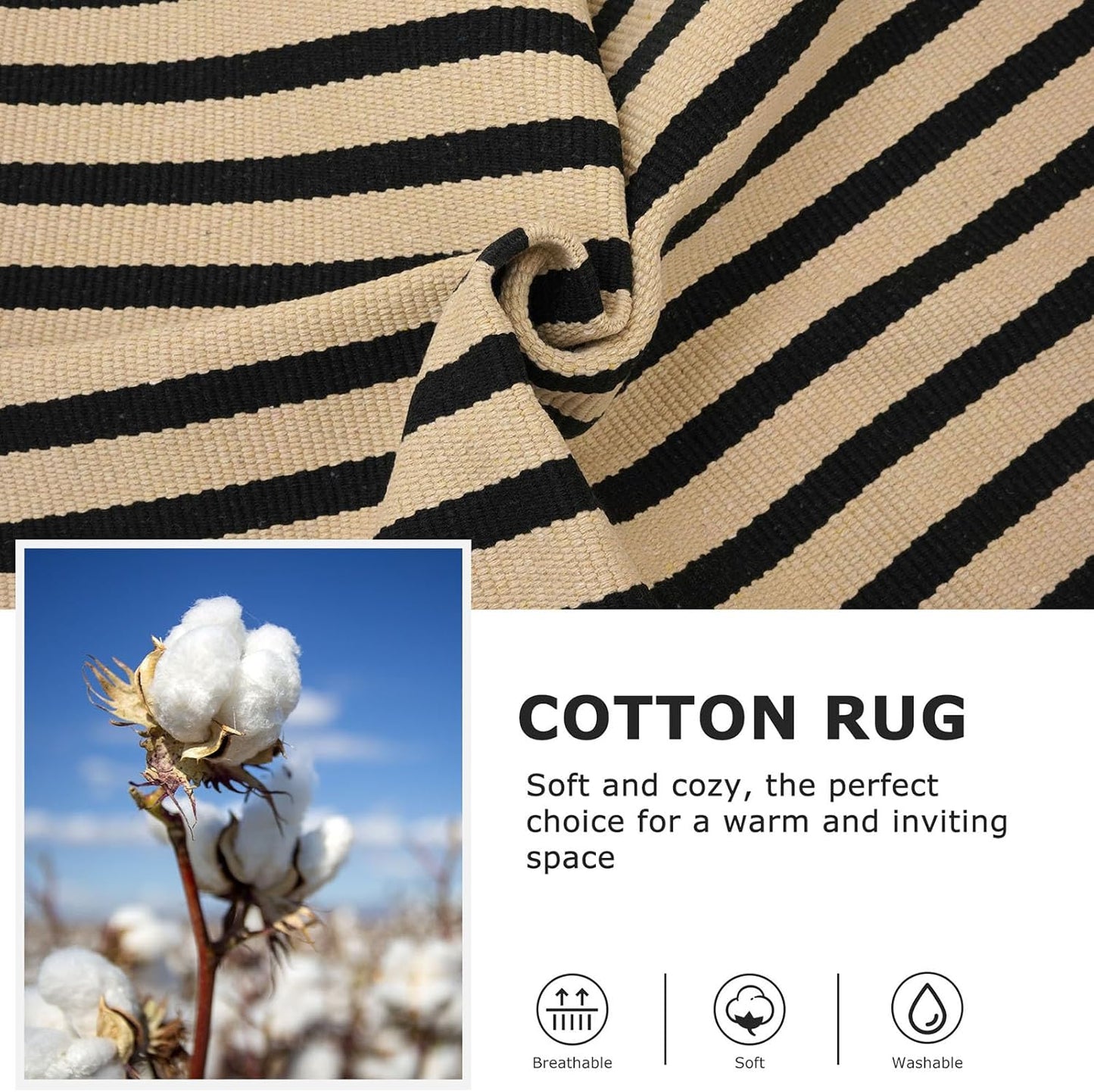 IOHOUZE Striped Area Rug 2'x4.3' Front Door Rugs Small Washable Area Rug for Front Porch, Spring Summer Welcome Door Mats Outdoor Indoor, Doormat for Entryway Porch Entrance, Tan/Black