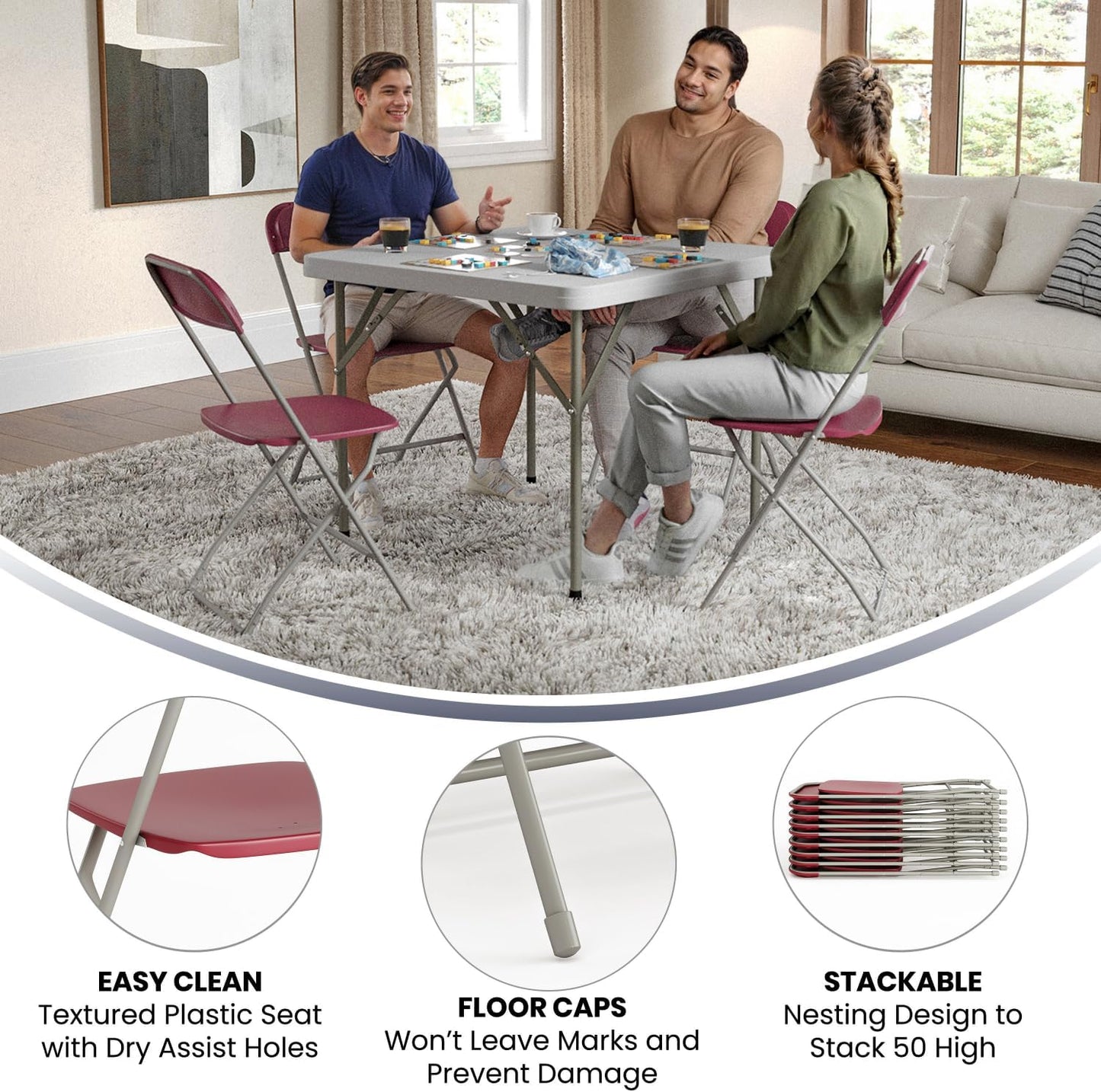 Flash Furniture Hercules Series Plastic Folding Chair - Red - 650LB Weight Capacity Comfortable Event Chair - Lightweight Folding Chair