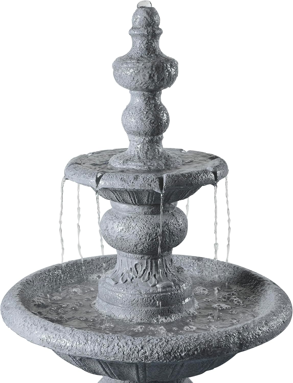Teamson Home 52.56 in. Outdoor Two-Tier Water Fountain with Realistic ICY Stone Texture for Outdoor Living Spaces Creating a Calming Oasis for Gardens, Landscaping, Patios, Balconies, Lawns, Gray