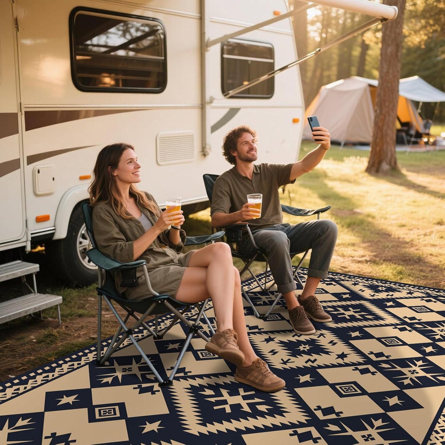 WILDROOTS 5x8 Feet Plastic Bohemian Outdoor Rug, Stain Resistant Waterproof Reversible Outdoor Patio Rug, Fade Resistant Camping Rug