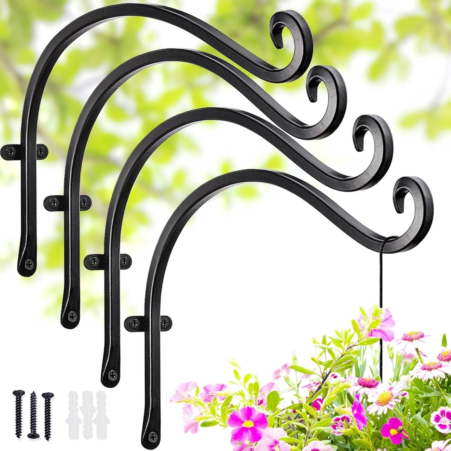 Hanging Plant Brackets Outdoor: 12-Inch Hanging Plant Hangers Wall Hooks - Wall Mount Brackets for Bird Feeder Flower Baskets Black