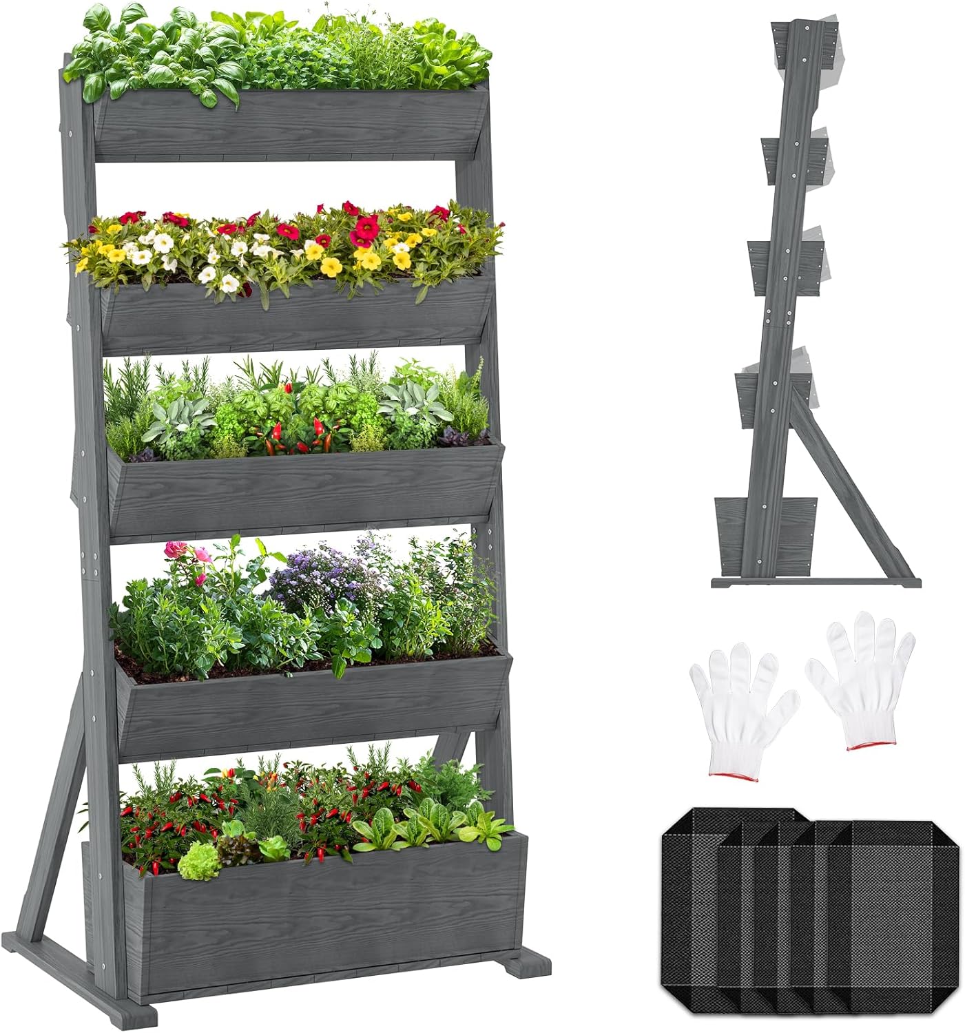 Wooden Vertical Raised Garden Bed, 5 Tier Garden Planters Raised Beds Freestanding Plant Stand Flower Rack Wooden Planter Box for Plants Herbs Flowers Vegetables Outdoor Indoor Gardening