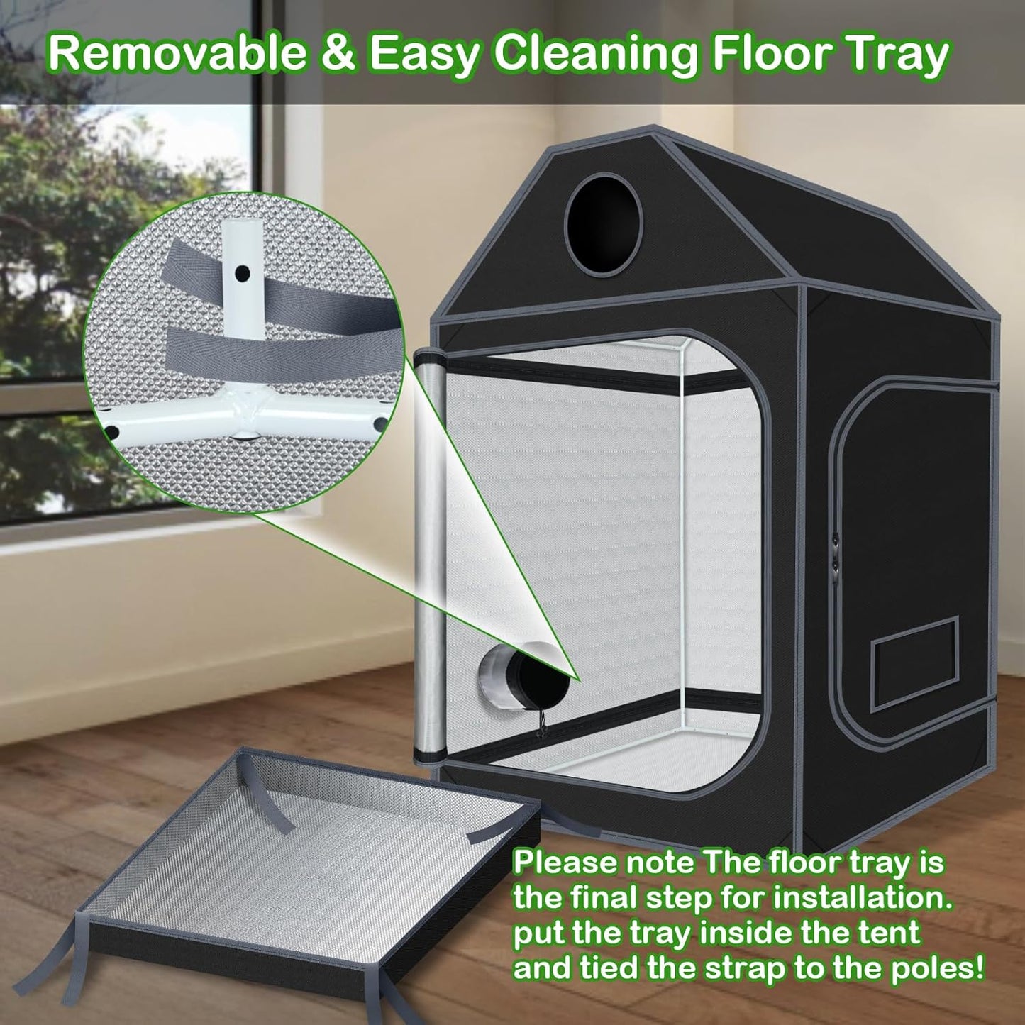 5x5 Grow Tent, 60"x60"x72" Roof Cube Plant Grow Tent, Indoor Growing Tent with Observation Windows, Lightproof Roof Cube Tent with Floor Tray, Mylar Hydroponic Tent