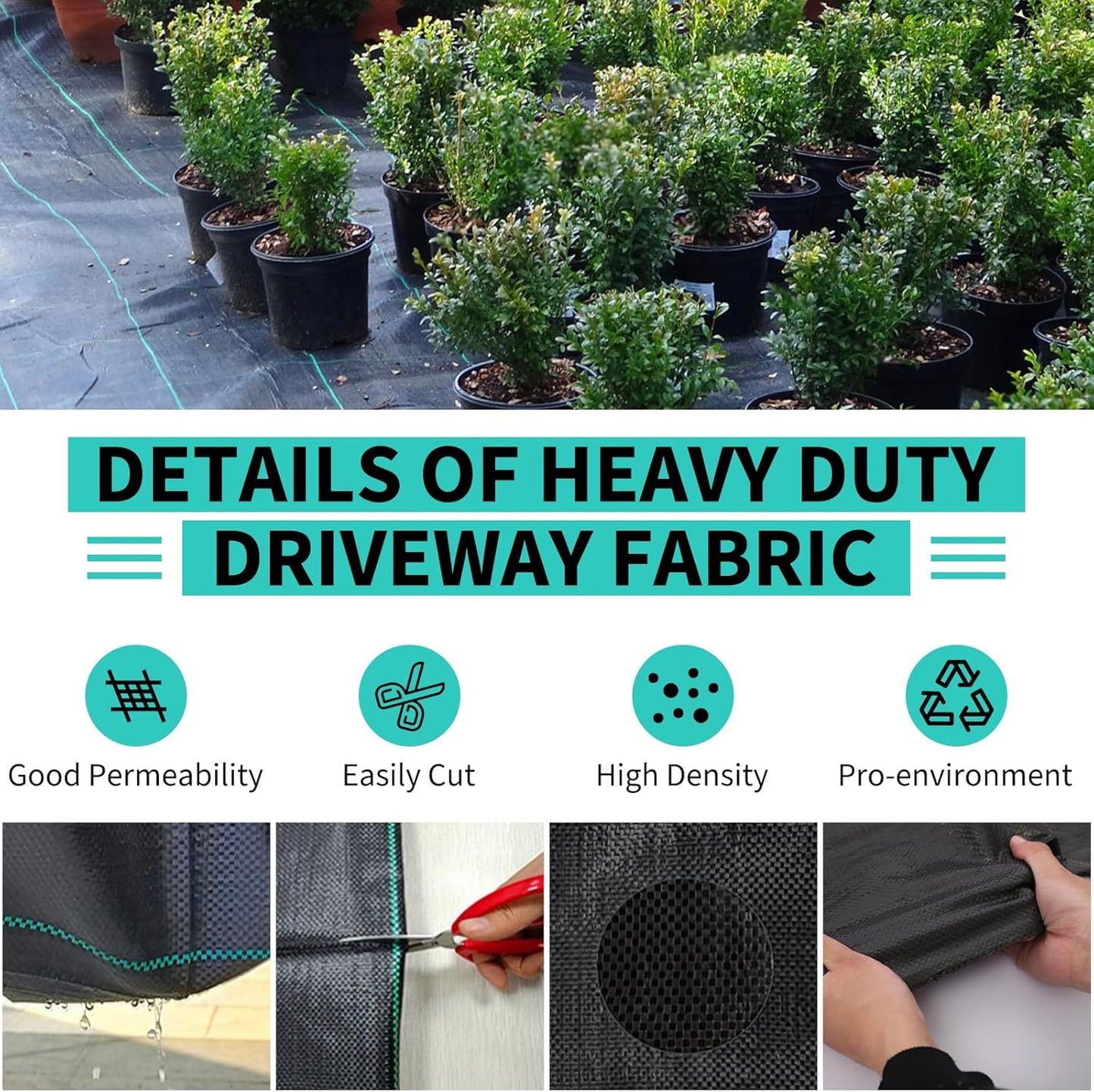 6ftx300ft Heavy Duty Weed Barrier Landscape Fabric – Durable Woven Driveway Garden Cloth for Weed Control, Ground Cover, Landscaping – Long-Lasting Geotextile Fabric – 3.2oz