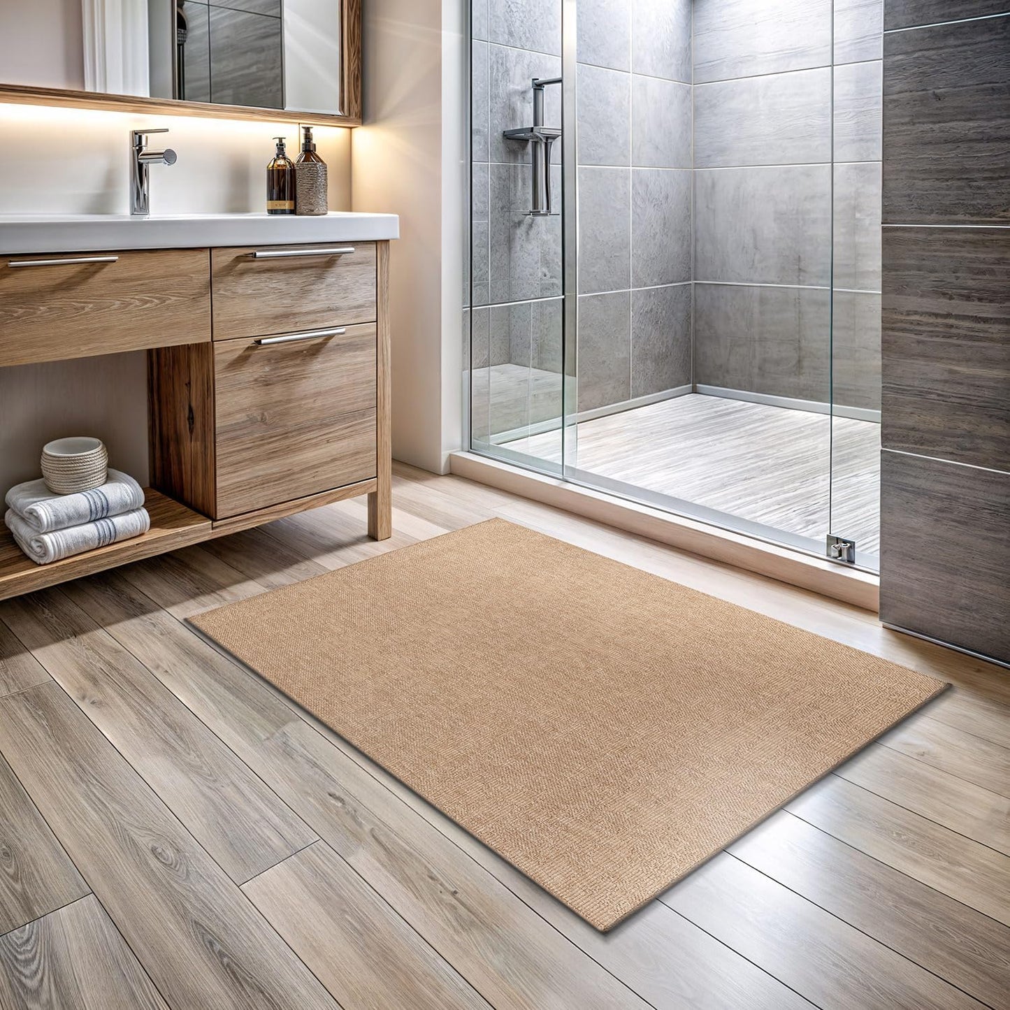 Washable Easy Jute Rug 2x3, Indoor Outdoor Doormat Natural Color Farmhouse Area Rugs for Living Room, Kitchen Rug High Traffic Area, Easy Clean Solid Boho Woven Design Outside Carpet (2 X 3 Natural)