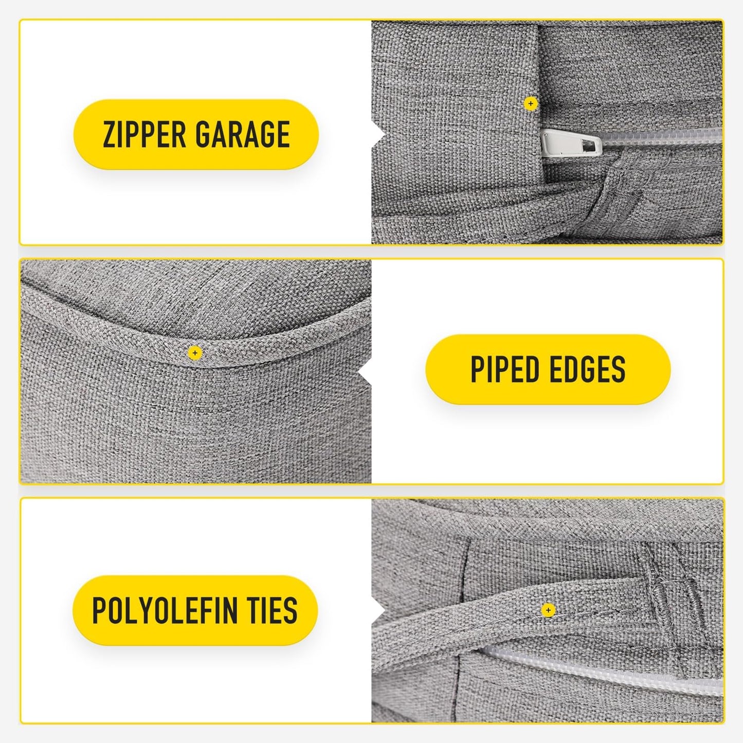 SUNROX Gel Memory Foam Chair Cushions, FadeShield Water-, Stain-Resistant Durable Reversible Seat Cushion Pads with Ties for Indoor/Outdoor Kitchen Dining Office, 19"x19", Set of 2, Heather Grey