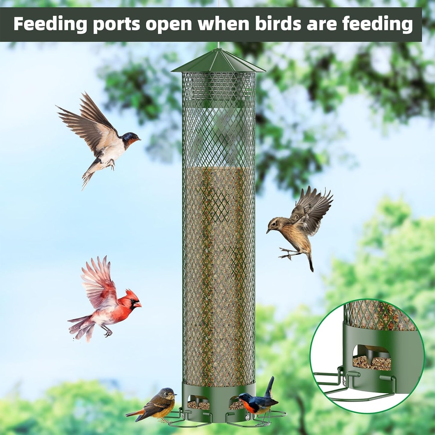 Lager Bird Feeder,Metal Squirrel Proof Bird Feeders for Outdoors Hanging 6.5LB Capacity,Easily Beat Squirrels,Attracting Finch,Cardinal,Chickadee