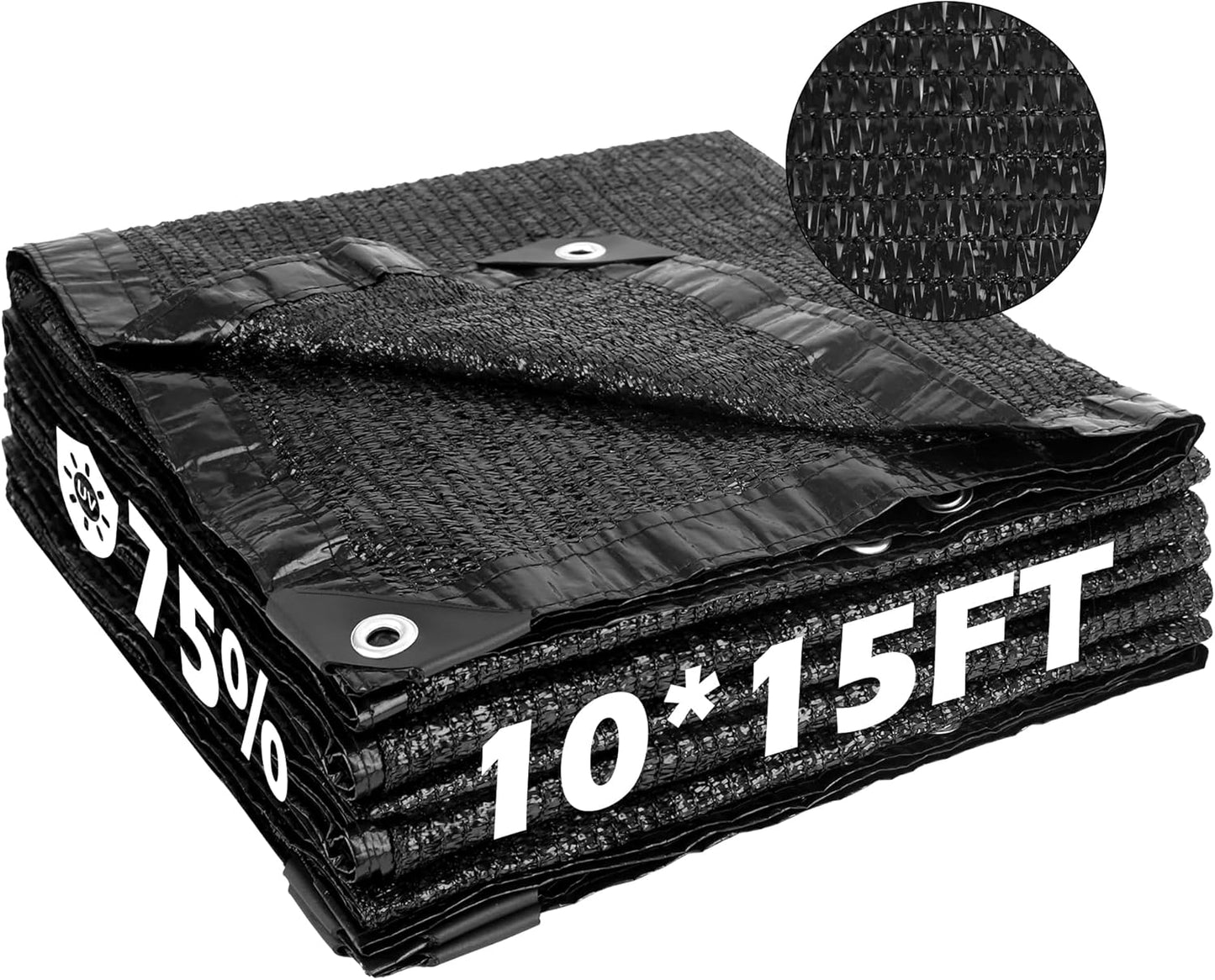 Garden expert 75% Black Shade Cloth 10x15FT Taped Edge with Grommets Sun Net Mesh for Garden Patio Backyard UV-Resistant