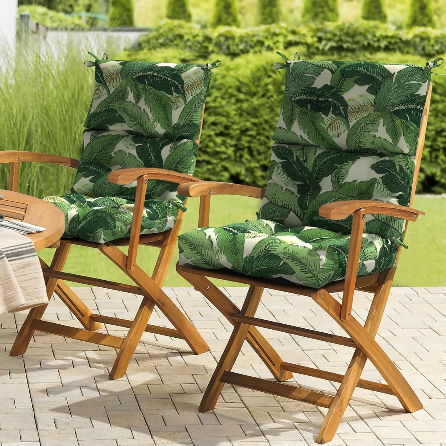 LVTXIII Outdoor Seat/Back Chair Cushion Patio Tufted High Back Cushion, Seasonal Replacement Rocking Chair Cushion with Ties (22” W x 20D”, Set of 2, Swaying Palms Green)