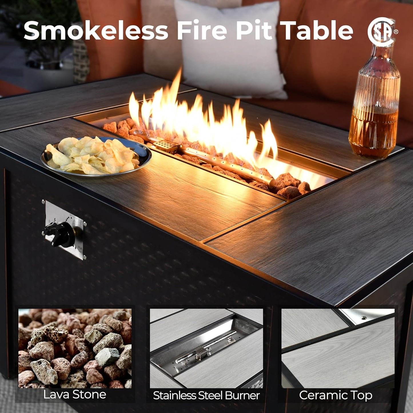 HOOOWOOO Outdoor Sectional Patio Furniture Set with Fire Pit Table,15 Pieces Wicker Conversation Sets L Shaped Couch,Extra Deep Out Door Sofa Outside Furniture with Swivel Chairs Ottomans,Light Gray