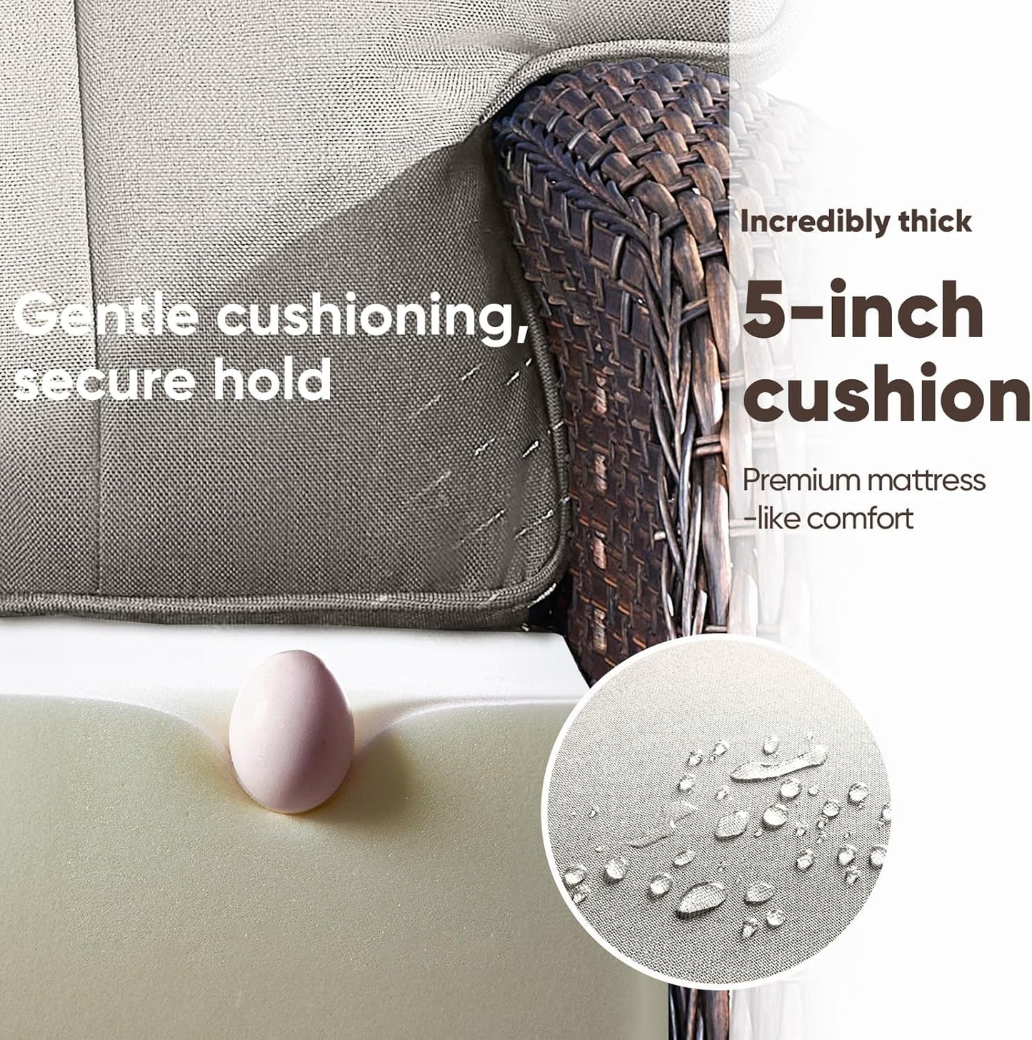 4-Piece Rotating Balcony Chair Set with 31-inch T-Shaped Wide backrest - Rattan Outdoor Rotating Balcony Chairs, Wide backrest Comfortable Outdoor Sliding Chair - Brown Rattan | Beige Cushions