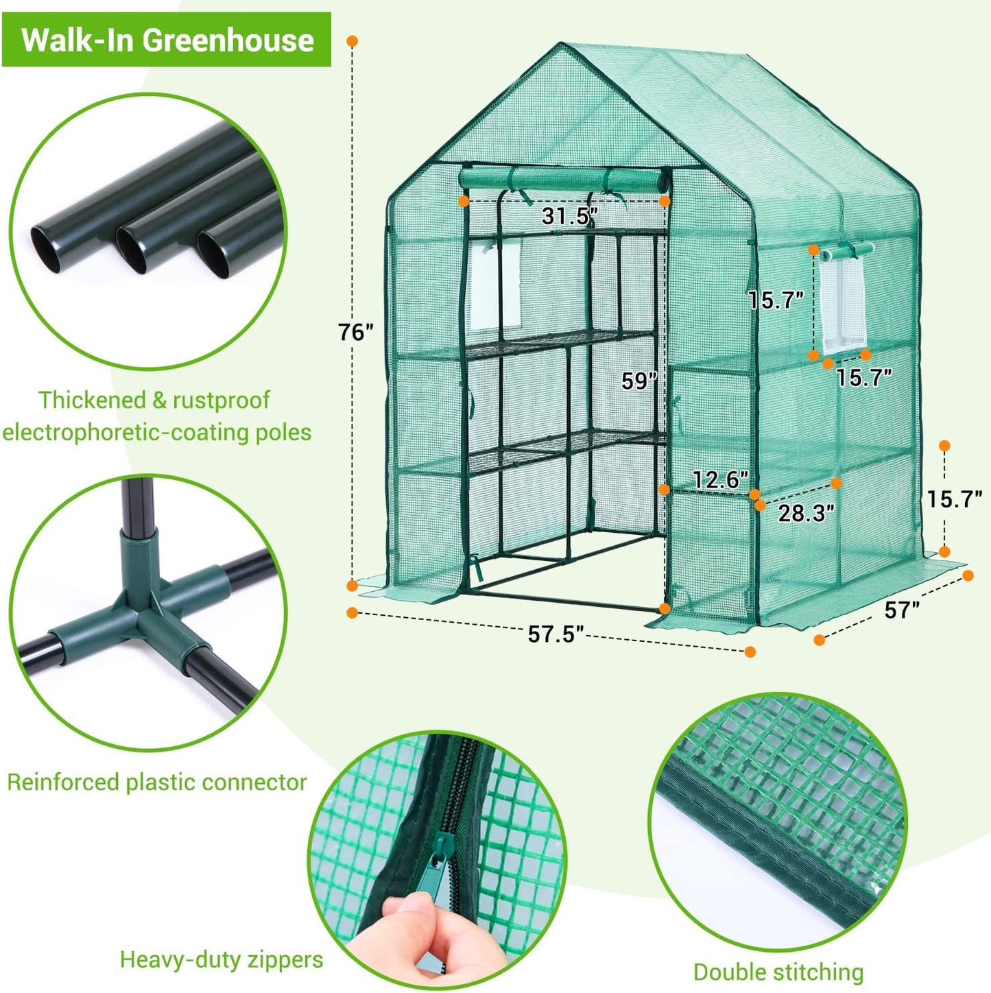 Greenhouse for Outdoors with Screen Windows, Ohuhu Upgraded 4 Tiers 11 Shelves Walk-in Greenhouses with Durable PE Cover, Outside Garden Plastic Green House with Ground Pegs & Ropes for Stability