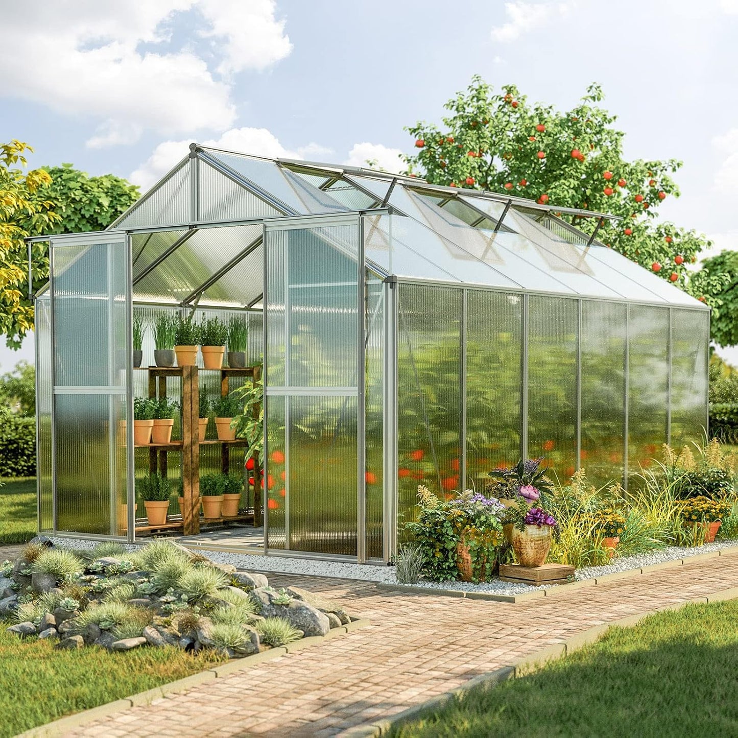 Greenhouse Topas 6 Aluminum Frame 7.4 x 12.6 ft with Approx. 8 mm Polycarbonate Panels