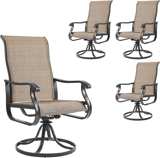 Amopatio Patio Swivel Chairs Set of 4, Outdoor Swivel Rocker Dining Chairs with All Weather Textilene High Back & Metal Frame, for Backyard Deck Lawn, Brown