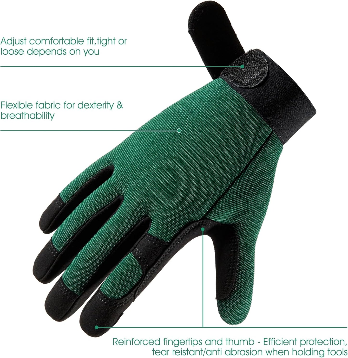 COOLJOB Thorn Proof Garden Gloves with Touchscreen Fingers for Men, Rose Pruning Work Gloves with Palm Cushion for Gardener, Farmer and Landscaper (Green 1 Pair Medium)