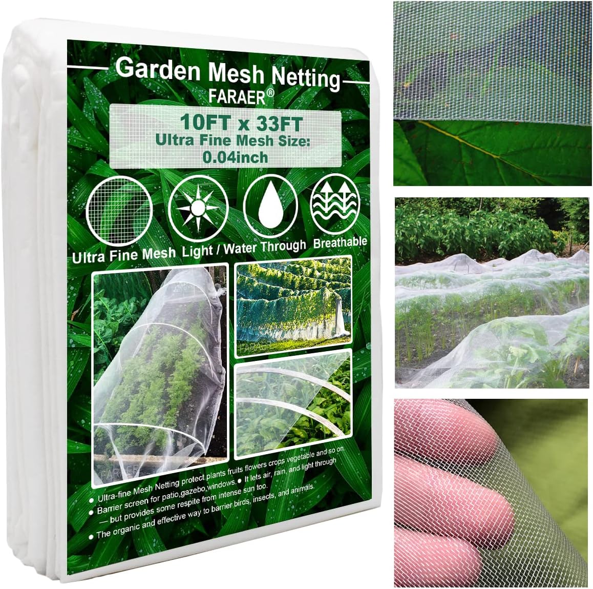 Garden Netting, Plant Covers 10x33Ft Net Ultra Fine Mesh Protection Netting for Vegetable Plants Fruits Flowers Crops Greenhouse Row Cover Raised Bed Barrier Screen Protection Net Cover