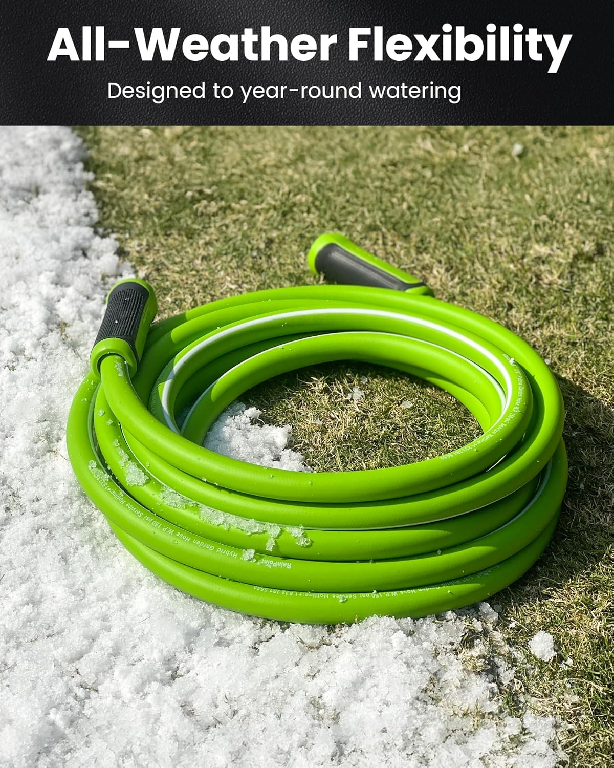 RAINPOINT Garden Hose 25ft - Flexible Heavy Duty Water Hose with Swivel Handle - lightweight, Hybrid Rubber, 5/8", Male to Female